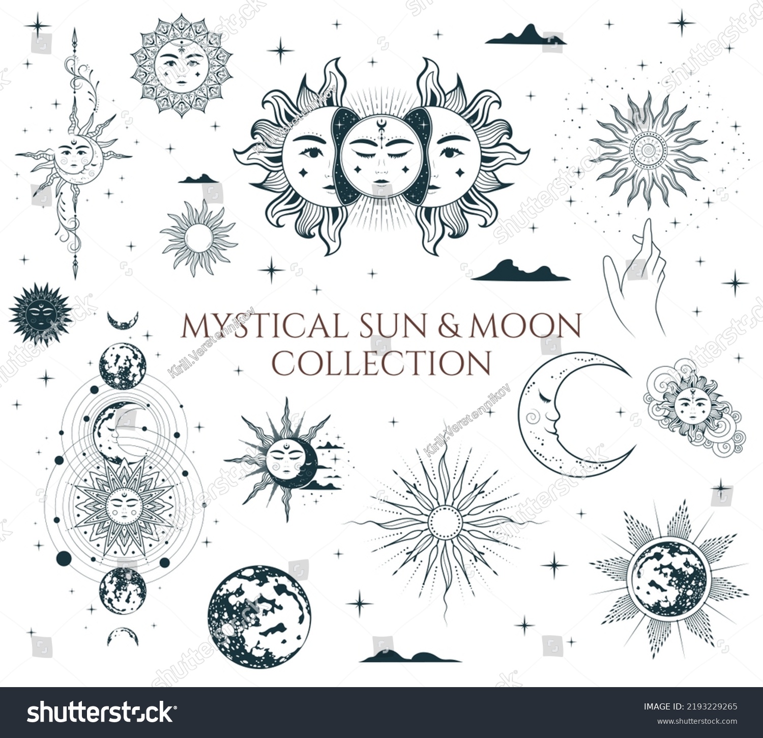 Mystical Sun Moon Collection Isolated Set Stock Vector (Royalty Free ...