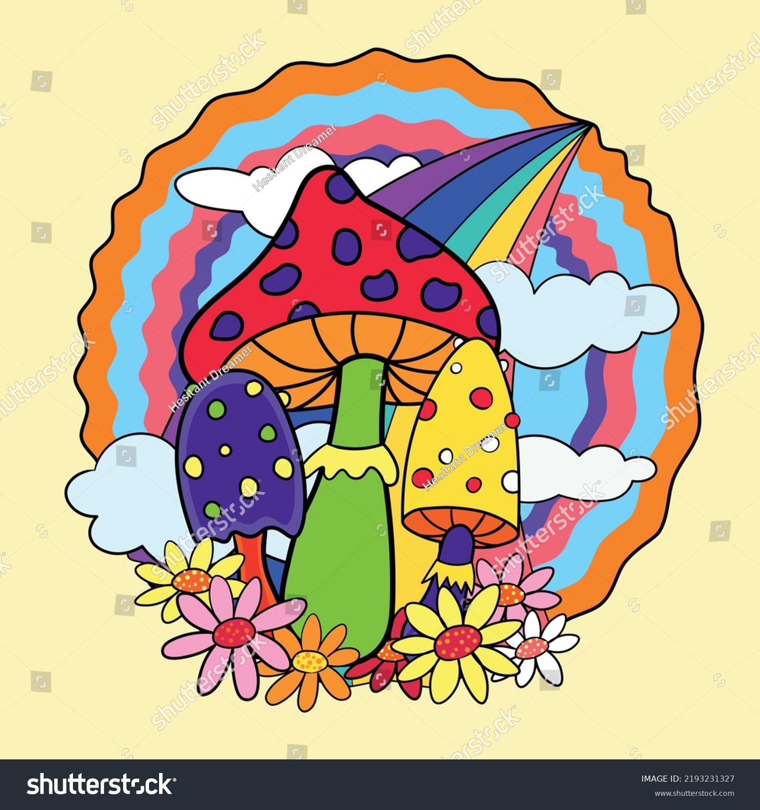 Retro 70s Psychedelic Hippie Mushroom Graphic Stock Vector Royalty Free 2193231327 Shutterstock 5182