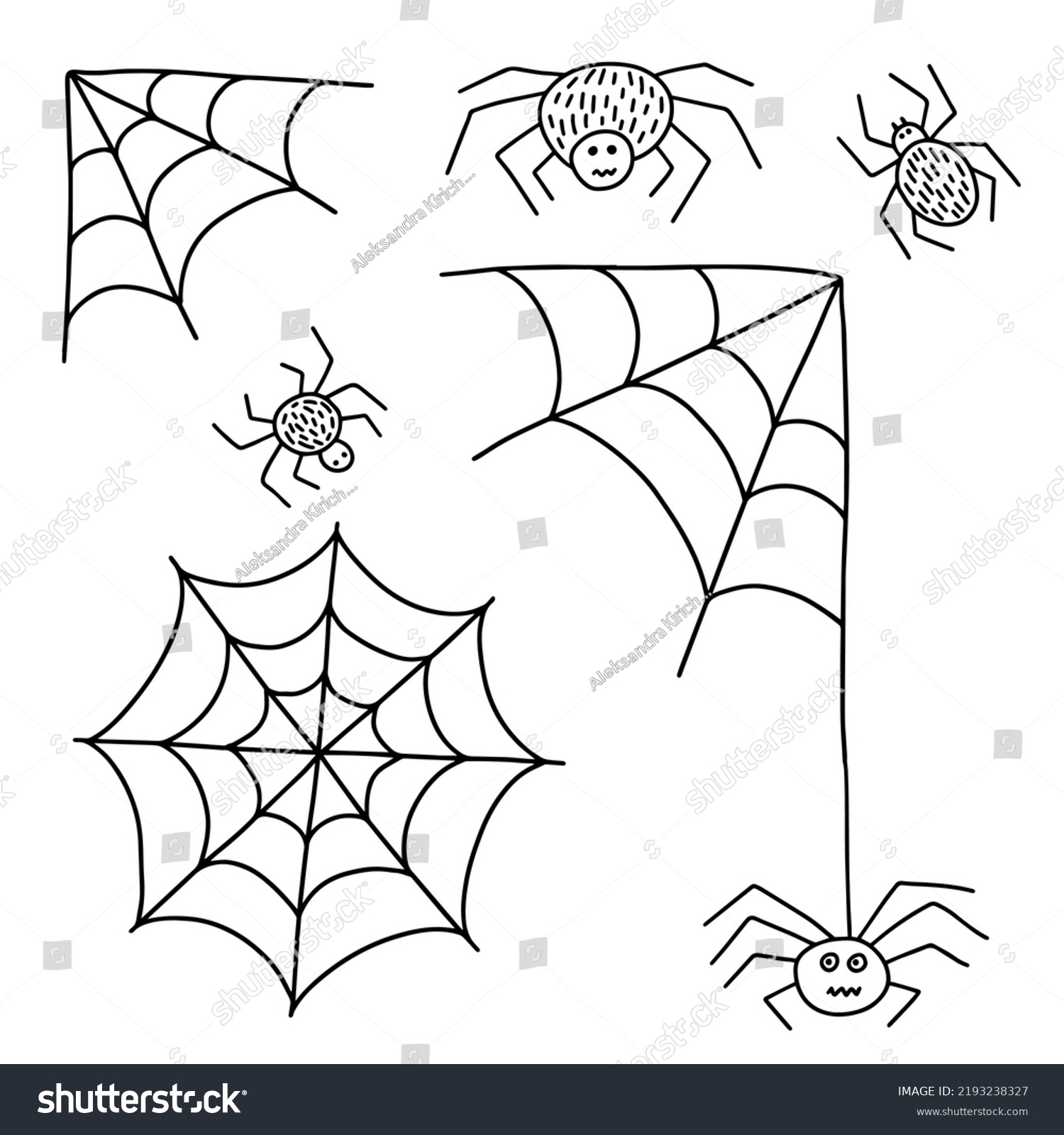 Vector Doodle Spider Web Spiders Set Stock Vector (Royalty Free ...