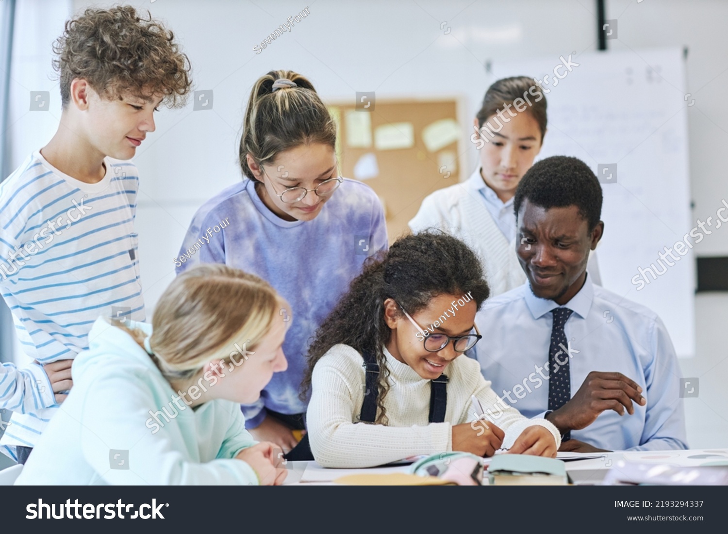 Diverse Group Children Smiling Happily School Stock Photo 2193294337 ...