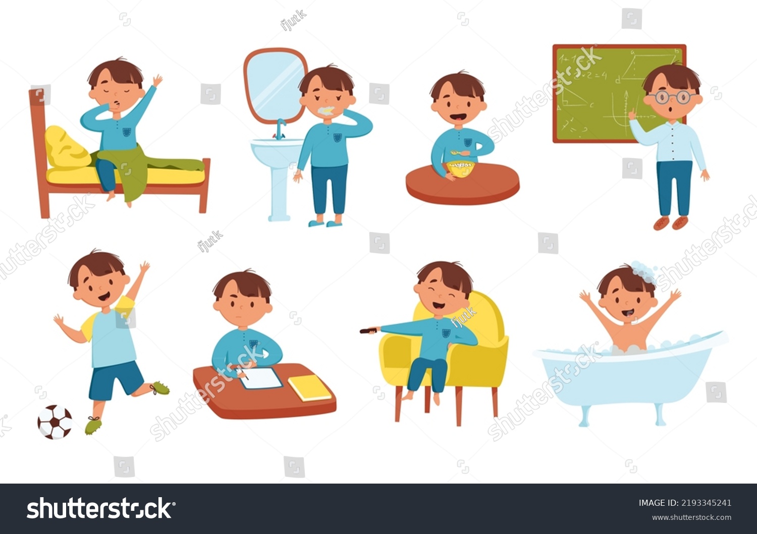 Set Daily Cute Boy Vector Illustration Stock Vector (Royalty Free ...