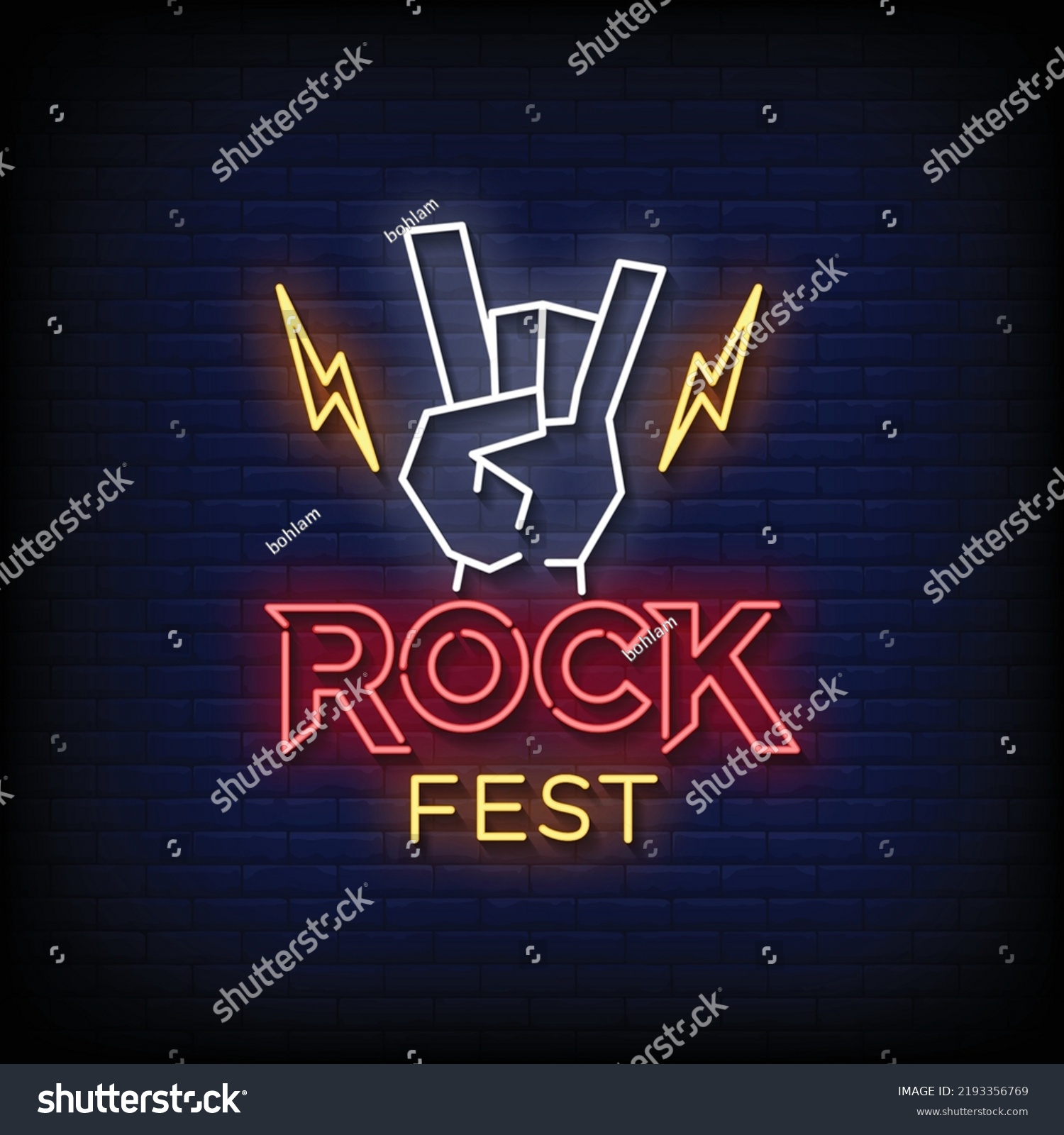 Neon Sign Rock Festival Brick Wall Stock Vector (Royalty Free ...