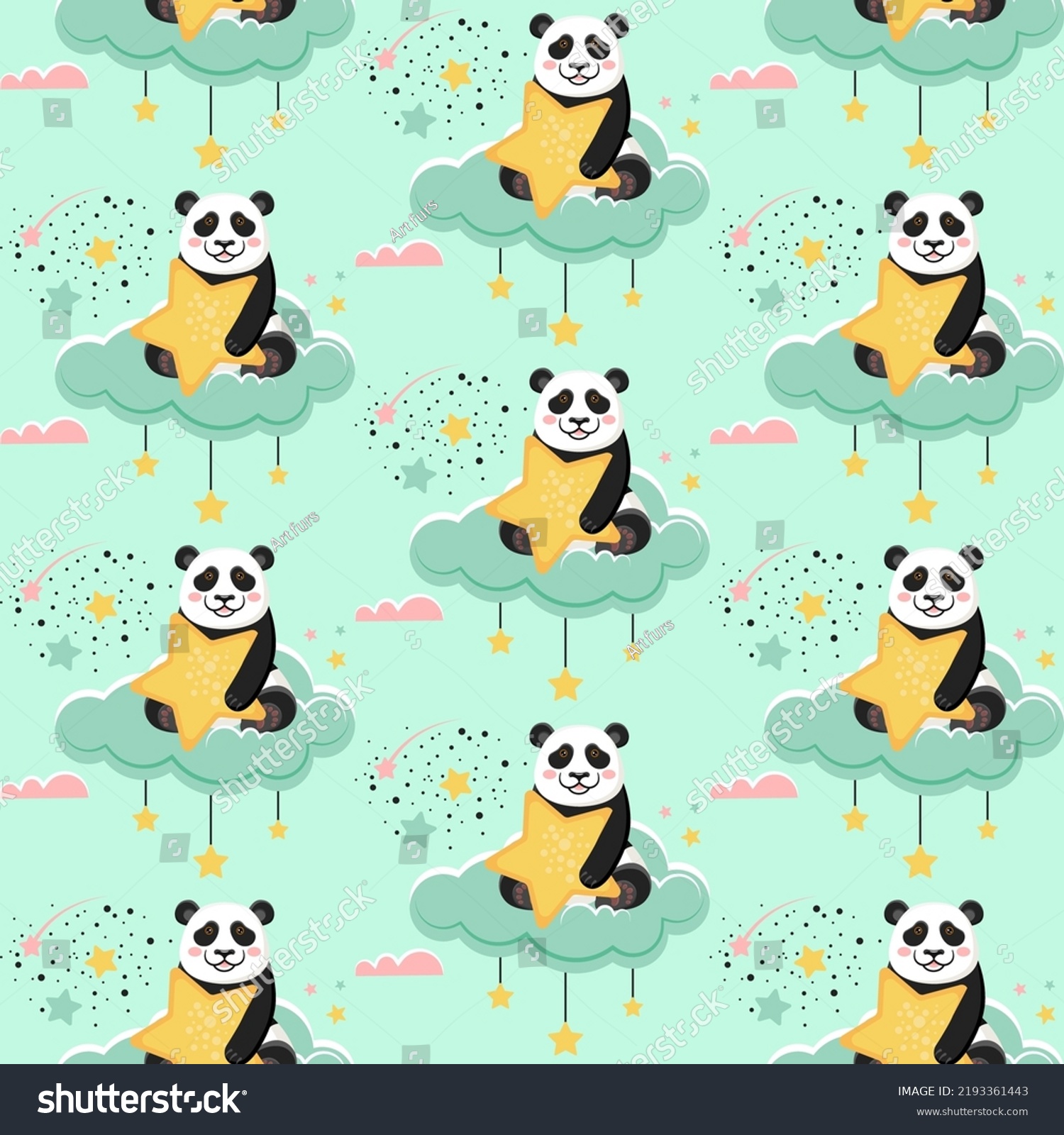 Seamless Pattern Cute Pandas Stars Hearts Stock Vector Royalty Free 2193361443 Shutterstock 6872