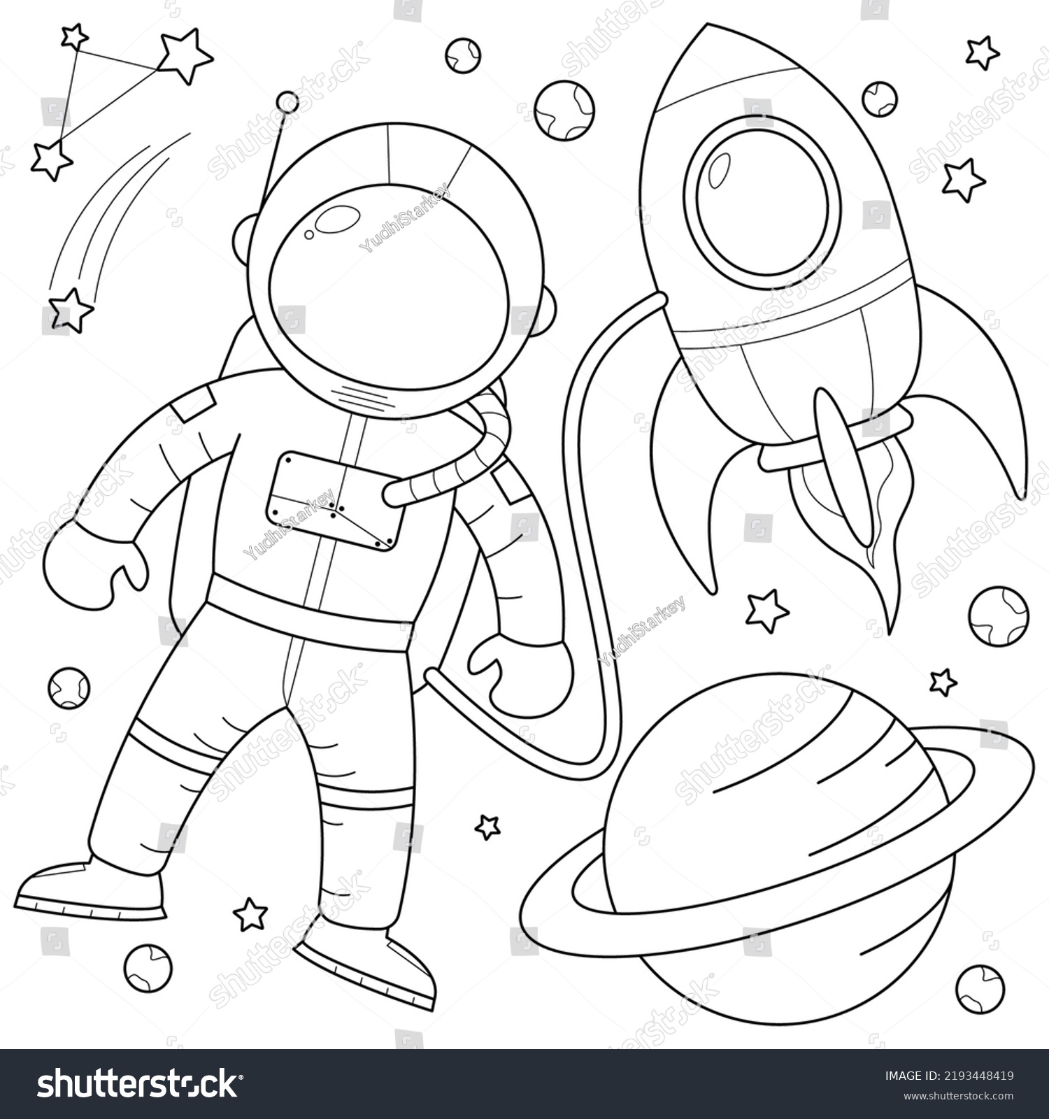 Astronaut Rocket Space Suitable Childrens Coloring Stock Vector ...