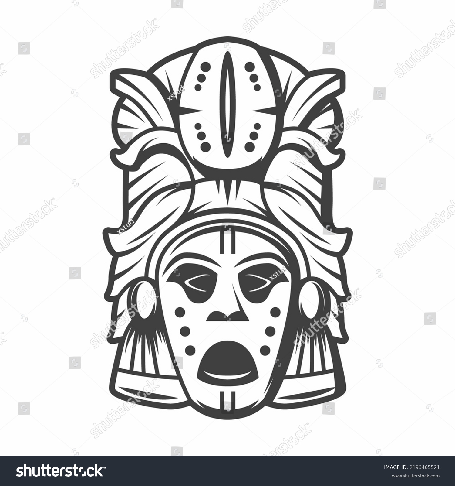 Monochrome Maya Civilization Mask Symbol Stock Vector (Royalty Free ...