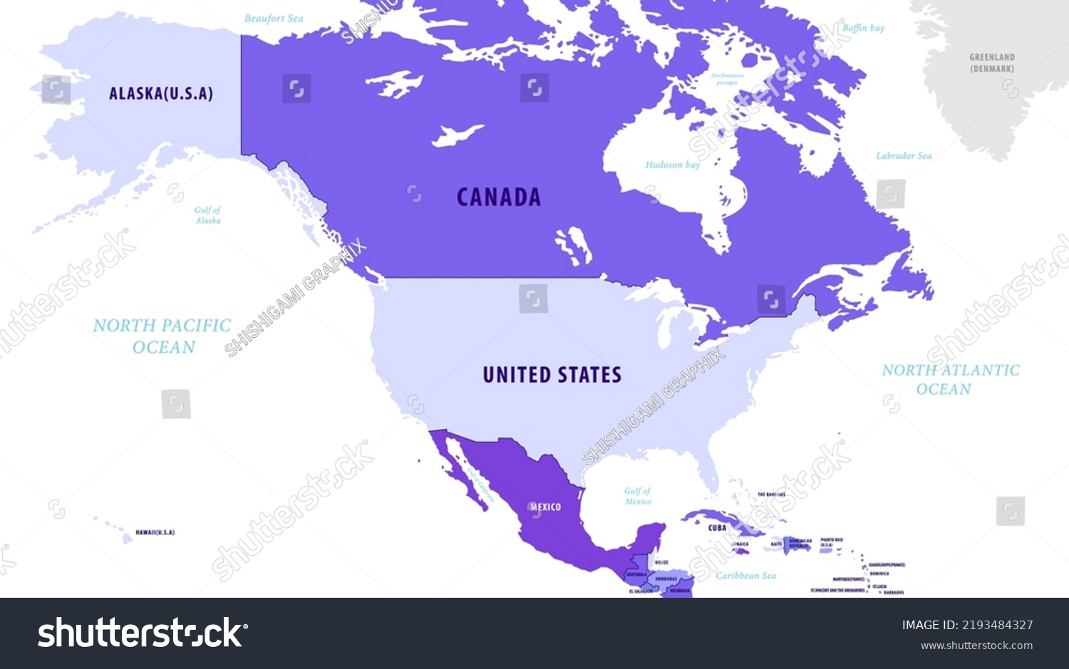 Colored Map North American Continent - Stock Vector Colored Map Of The North American Continent 2193484327