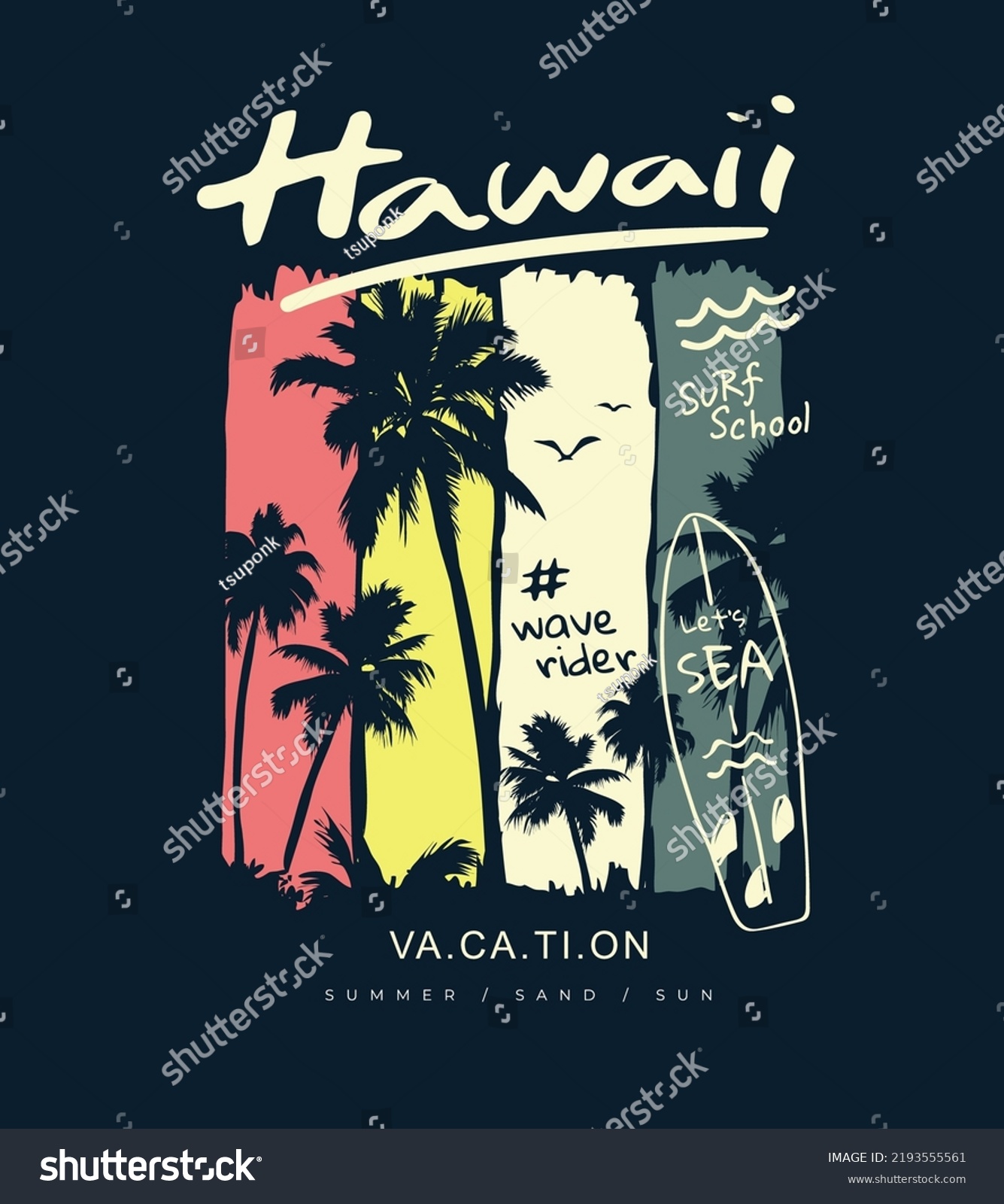 Hawaii Calligraphy Slogan Palm Beach Silhouette Stock Vector (Royalty ...