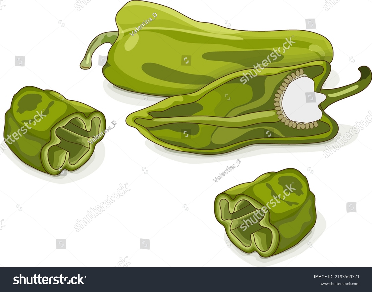 Whole Half Quarter Cubanelle Pepper Capsicum Stock Vector (Royalty Free ...