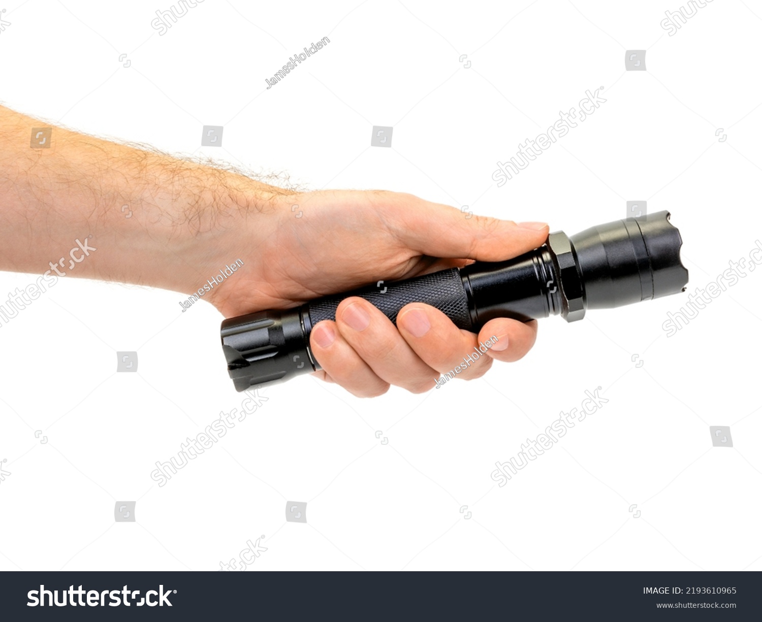 Male Hand Holding Black Flashlight Concepts Stock Photo Shutterstock