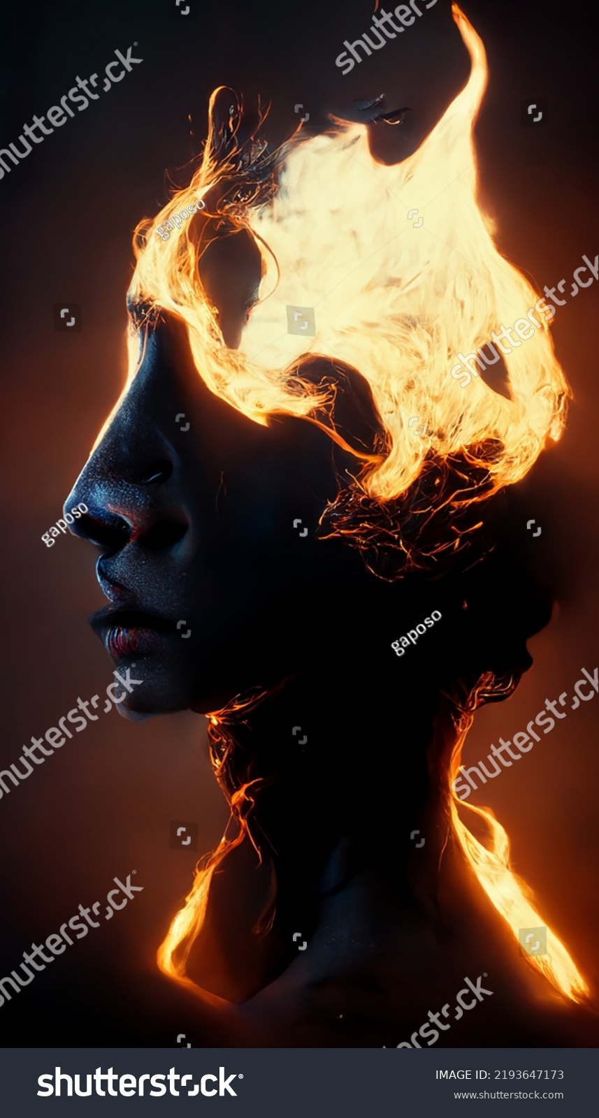 Silhouette Fire Face Hyperrealistic Insanely Stock Illustration ...