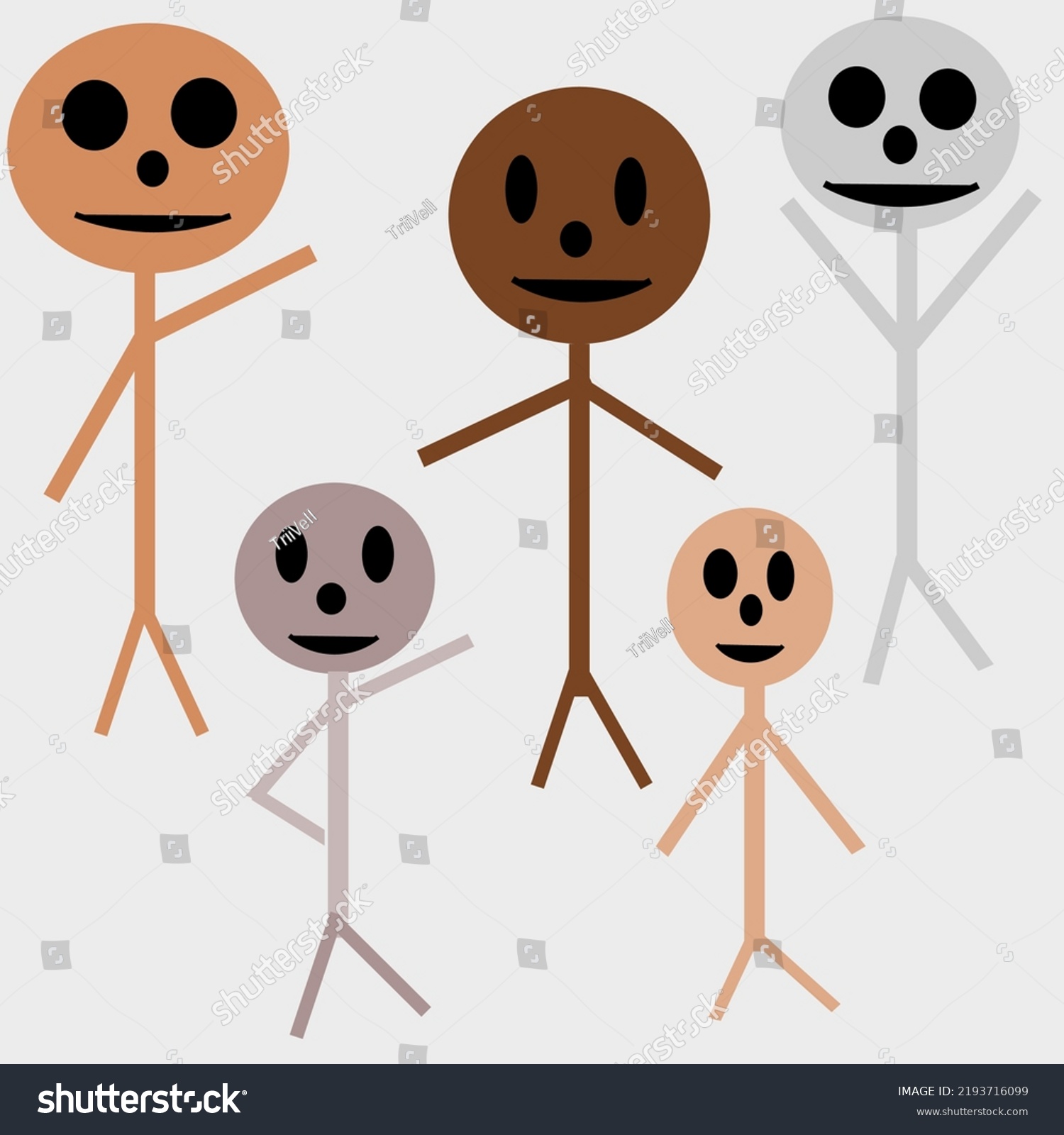 Happy Stick Men Vector Representing Different Stock Vector Royalty