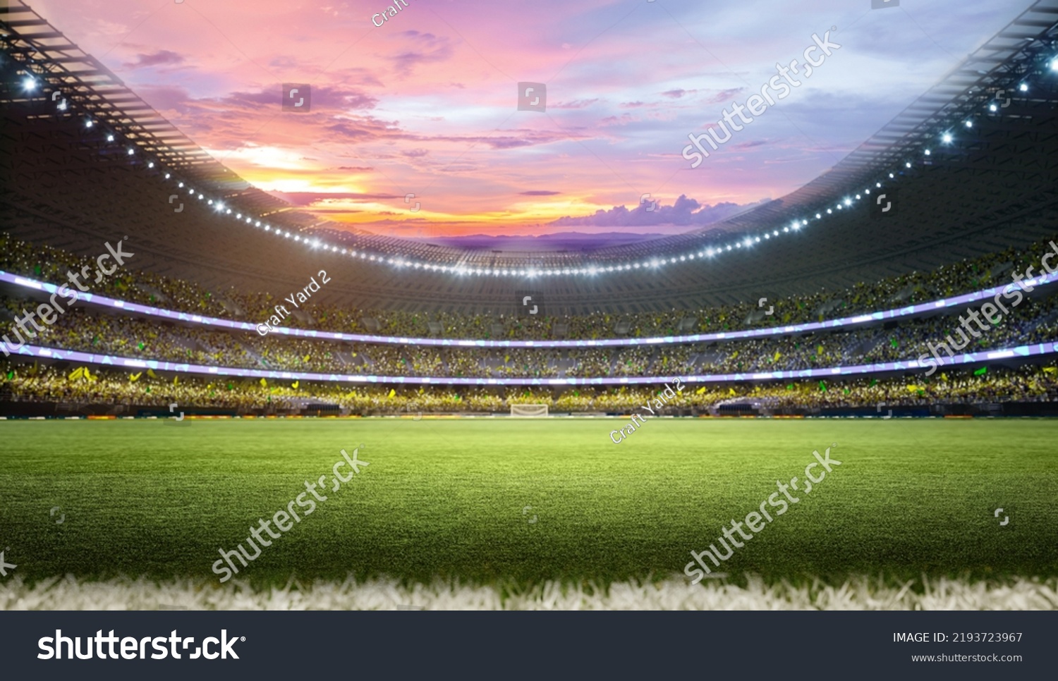 Football Stadium Crowd Background Sunset Sky Stock Illustration