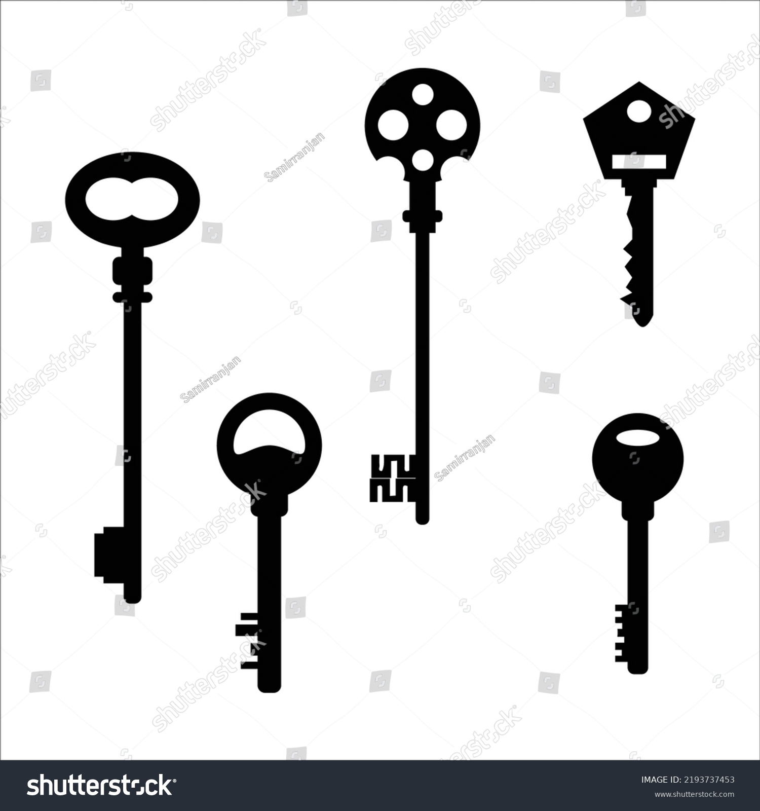 Vector Set Keys Silhouettes Illustration Isolated Stock Vector (Royalty ...