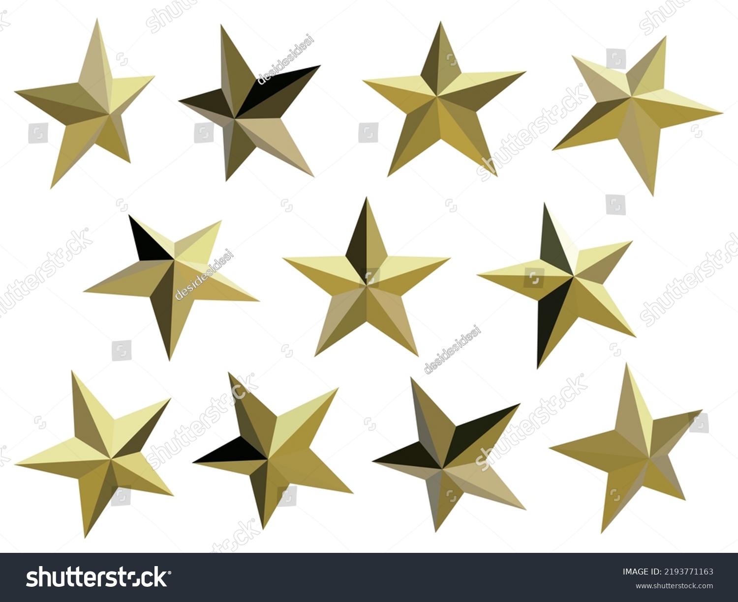 Golden 3d Star Icon Set Vector Stock Vector (royalty Free) 2193771163 