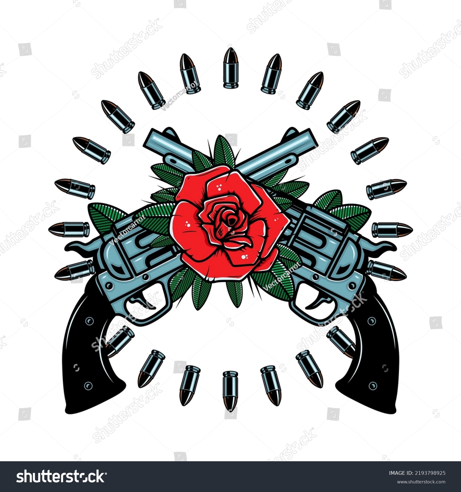 Crossed Guns Roses Design Element Poster Stock Vector (Royalty Free ...