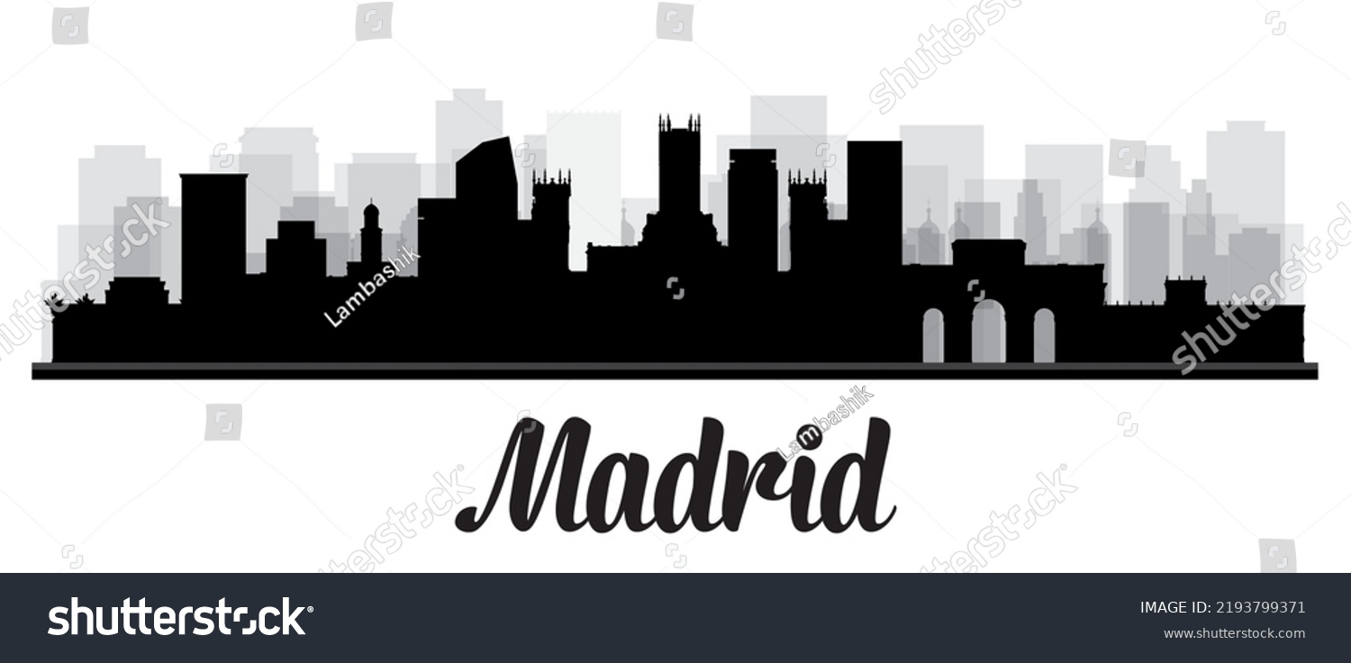 Madrid Spain City Skyline Silhouette Black Stock Vector Royalty Free Shutterstock