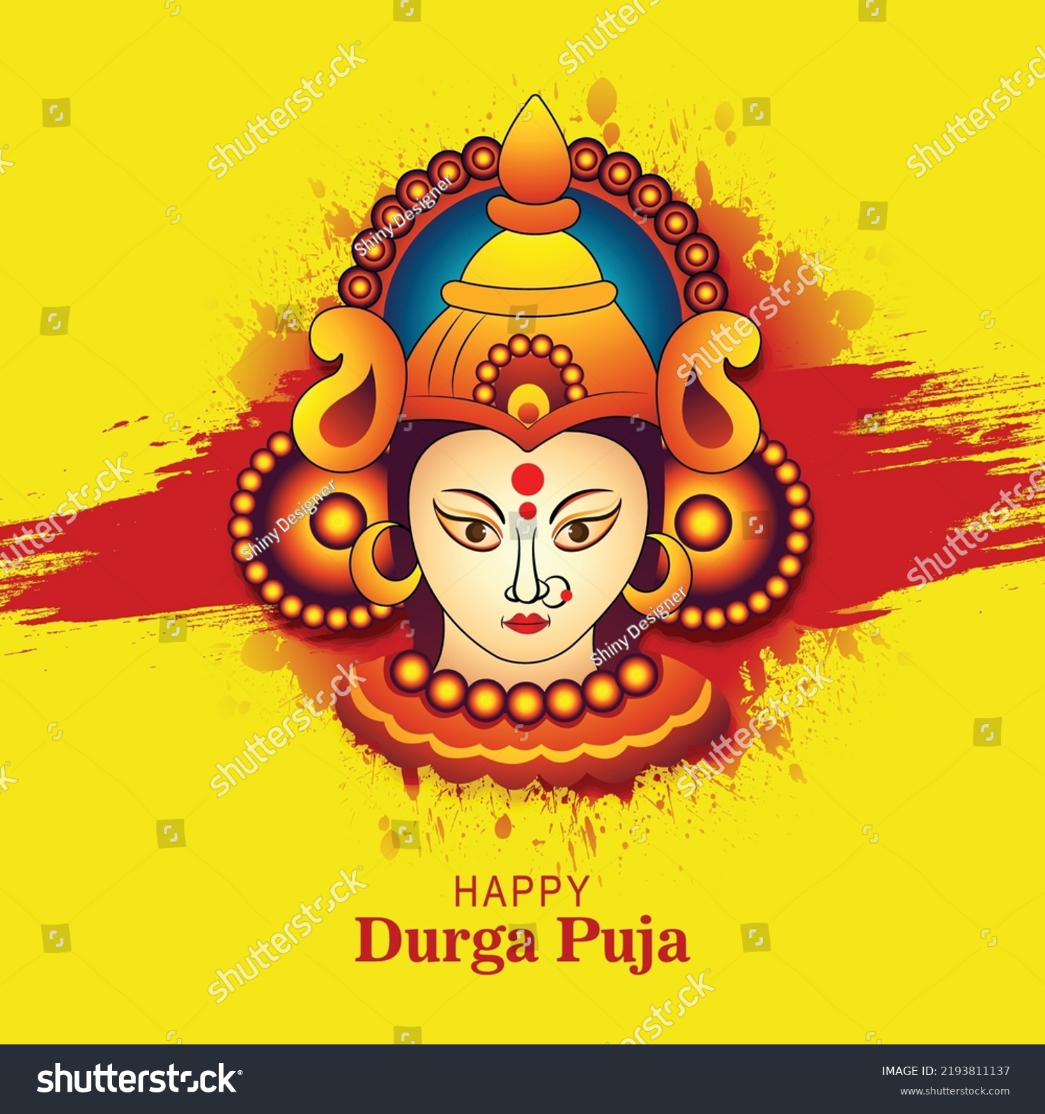 Beautiful Face Goddess Durga Puja Shubh Stock Vector (Royalty Free ...