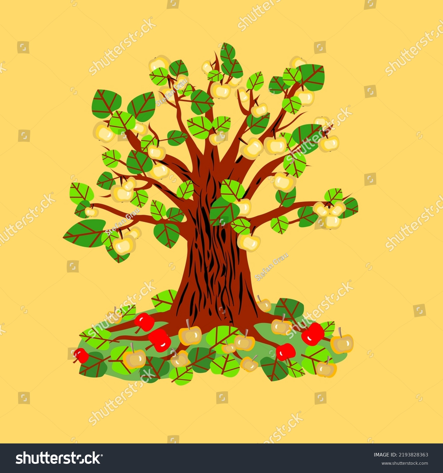 Vector Appletree Illustration Fallen Apples Watercolor Stock Vector Royalty Free 2193828363 