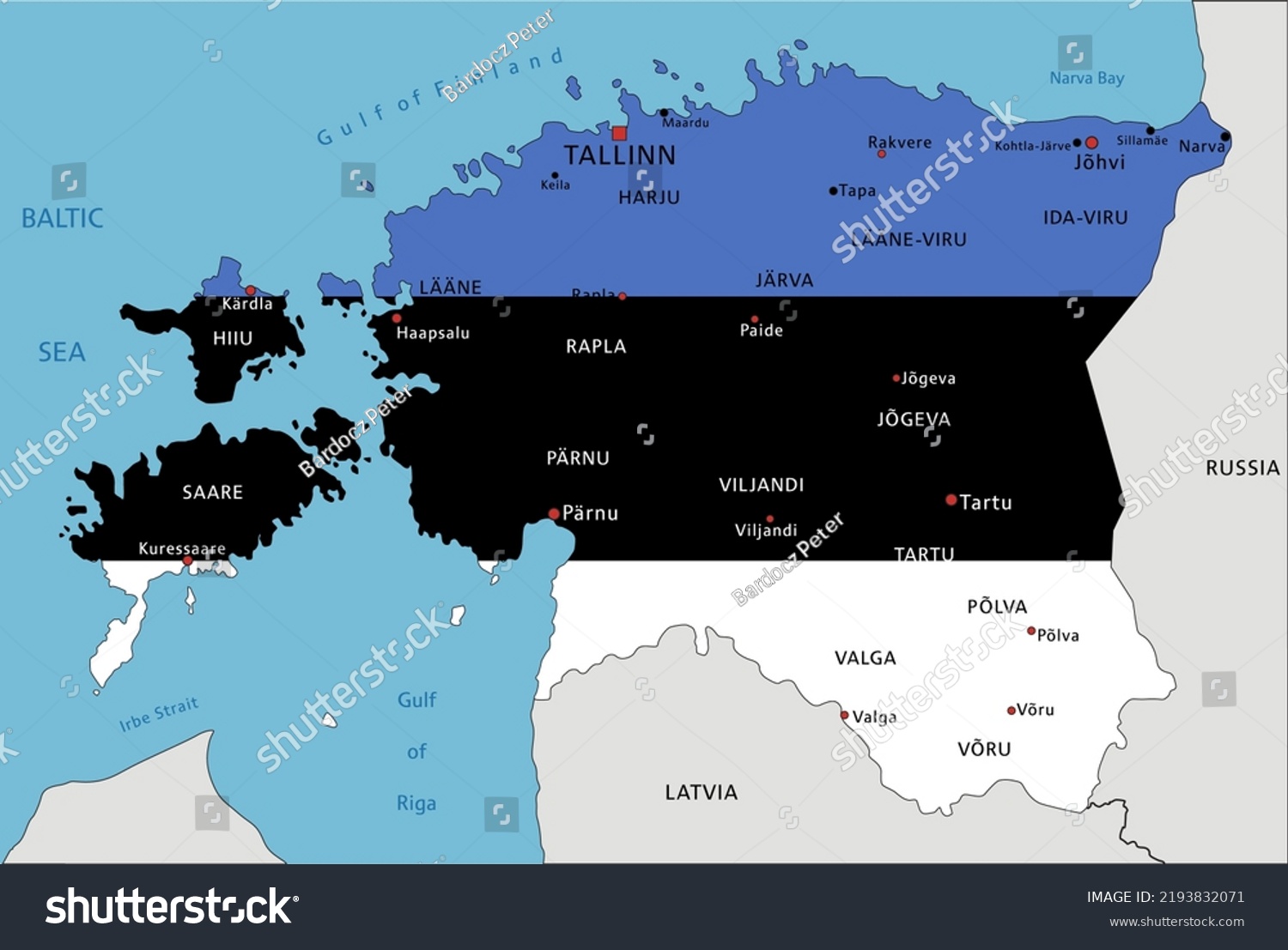 Estonia Highly Detailed Political Map National Stock Vector Royalty Stock Vector Estonia Highly Detailed Political Map With National Flag Isolated On White Background 2193832071