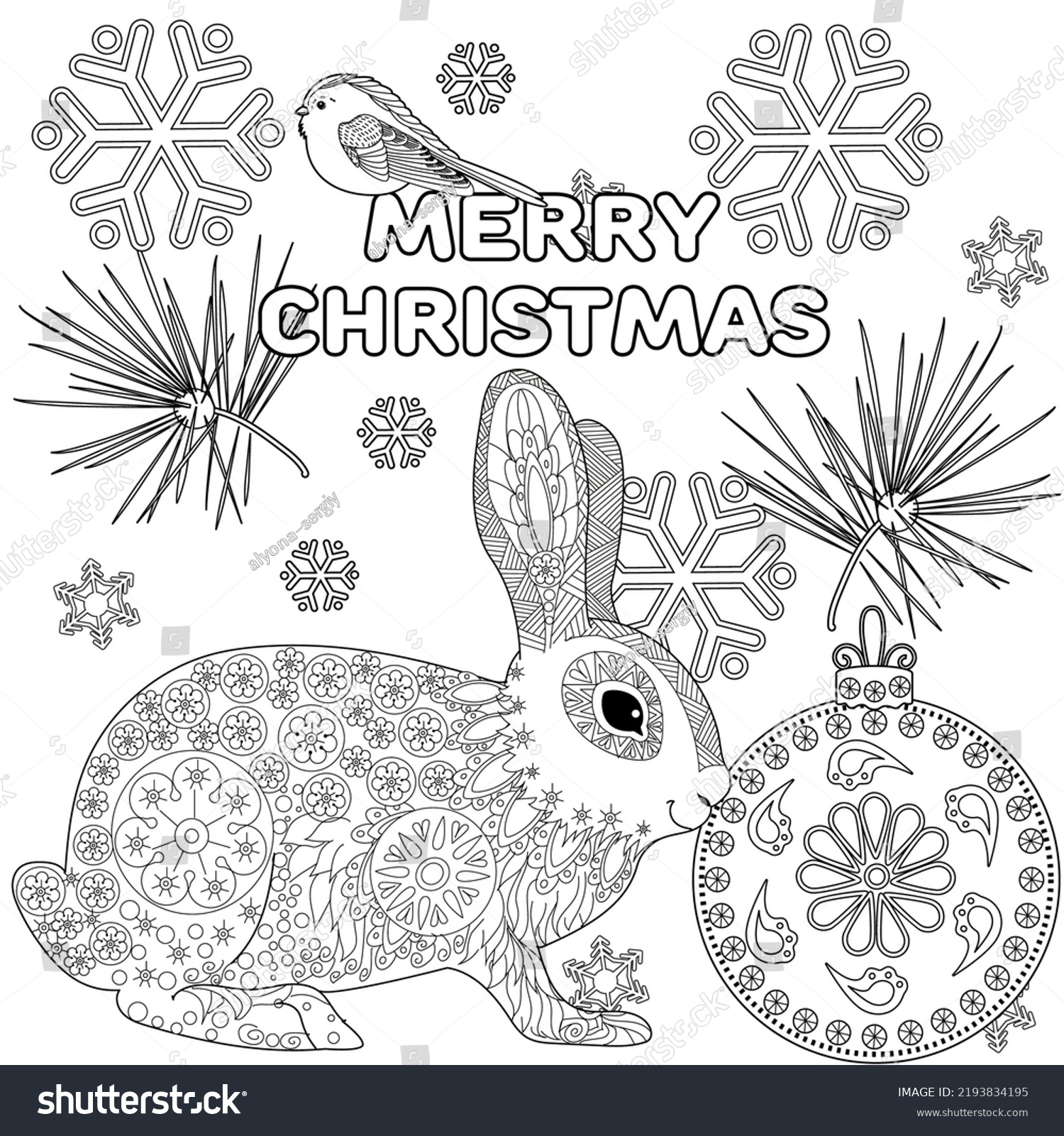 Art Therapy Coloring Page Rabbit Christmas Stock Vector (Royalty Free ...