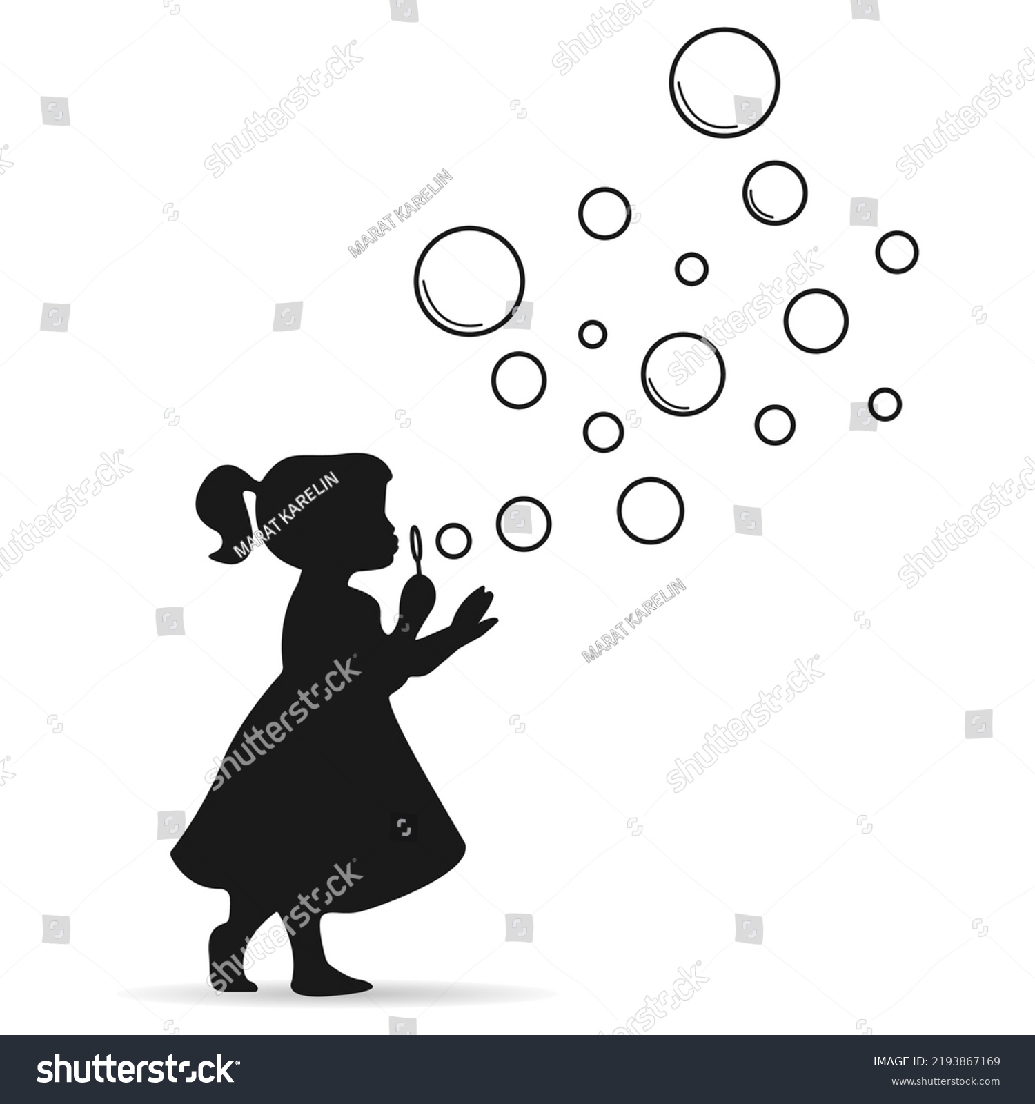 Silhouette Child Girl Soap Bubbles Stock Vector (Royalty Free ...