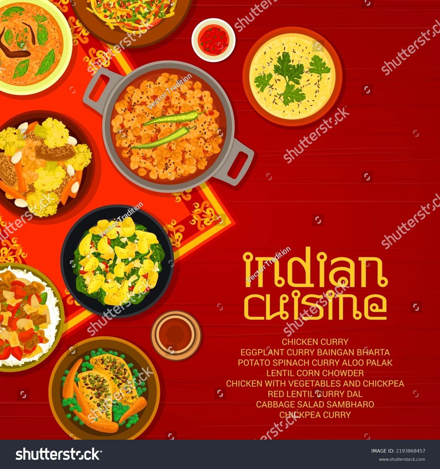 Indian Cuisine Menu Cover Chickpea Baingan Stock Vector (Royalty Free ...