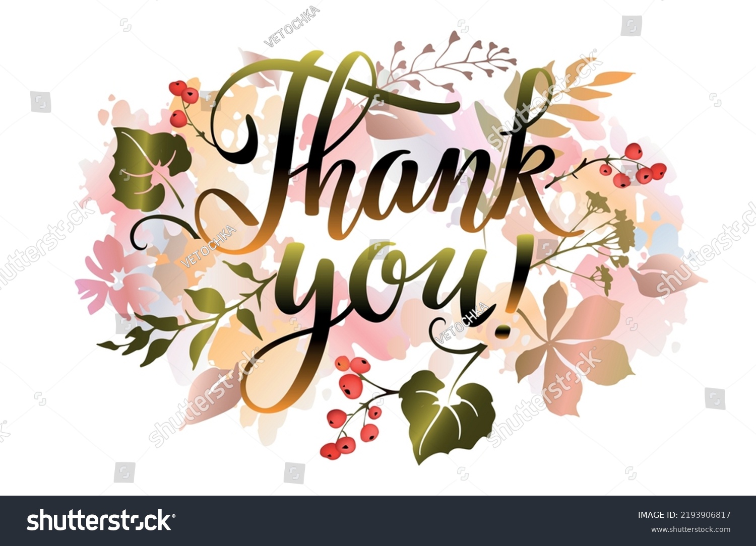 Thank You Lettering Phrase Autumn Leaves Stock Vector (Royalty Free ...