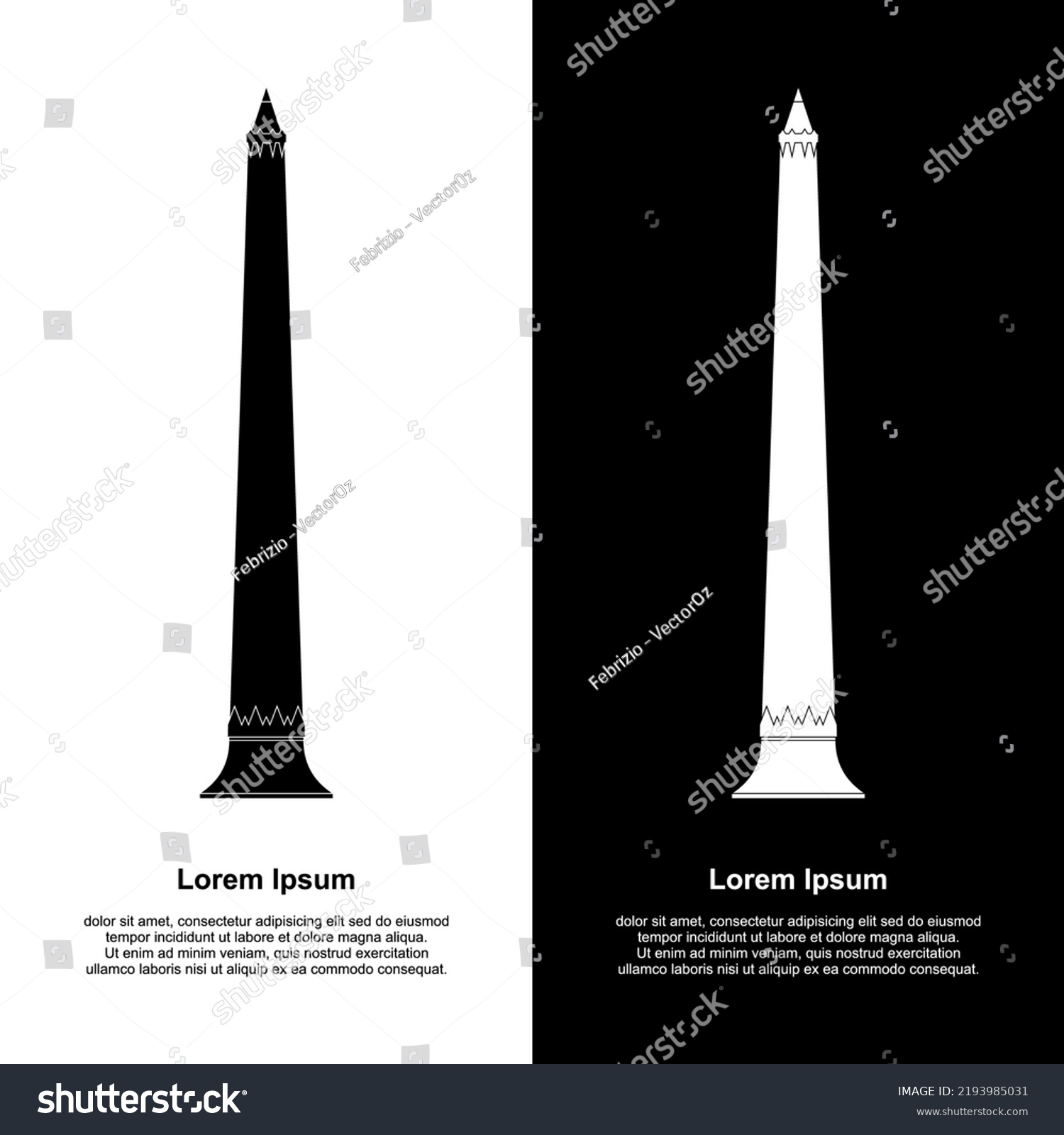 Black White Illustration Tugu Pahlawan Surabaya Stock Vector (Royalty