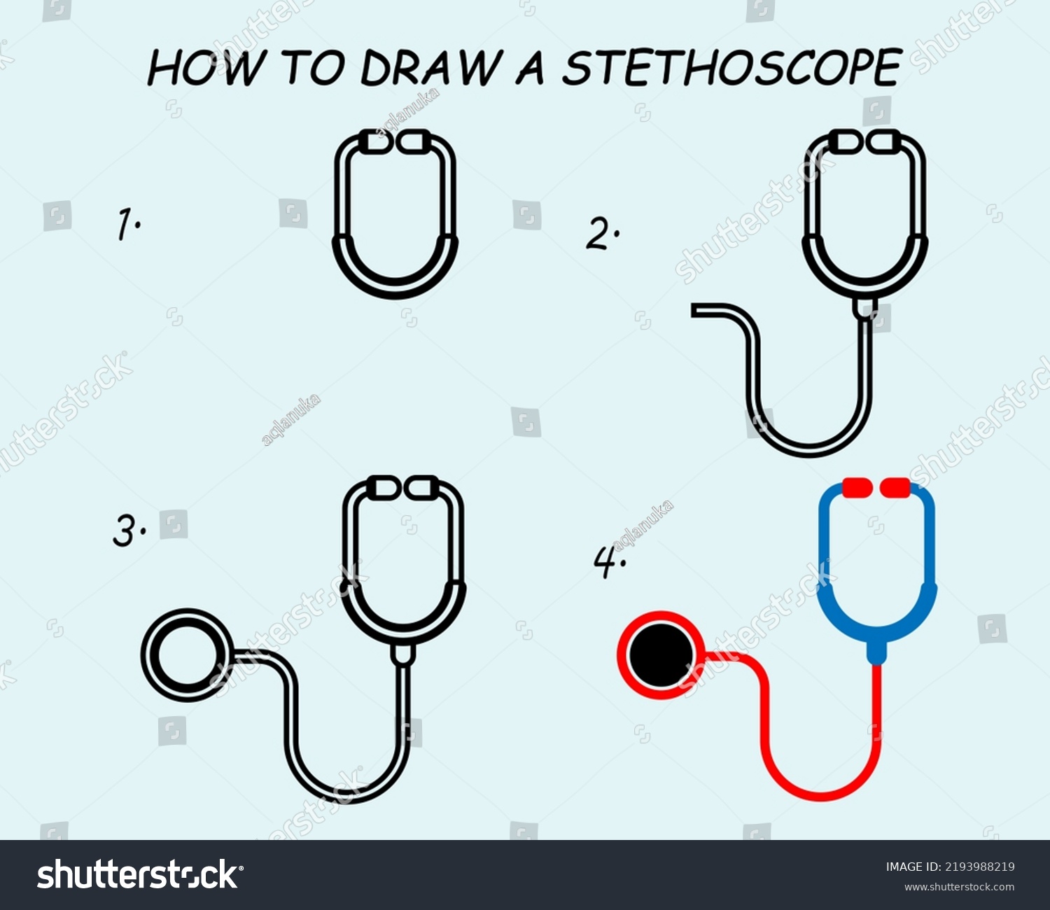 Step By Step Draw Stethoscope Drawing Stock Vector (Royalty Free