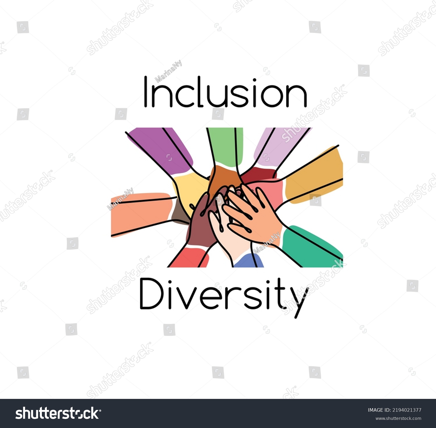 Concept Inclusion Diversity Multiethnic Hands Put Stock Vector (Royalty ...