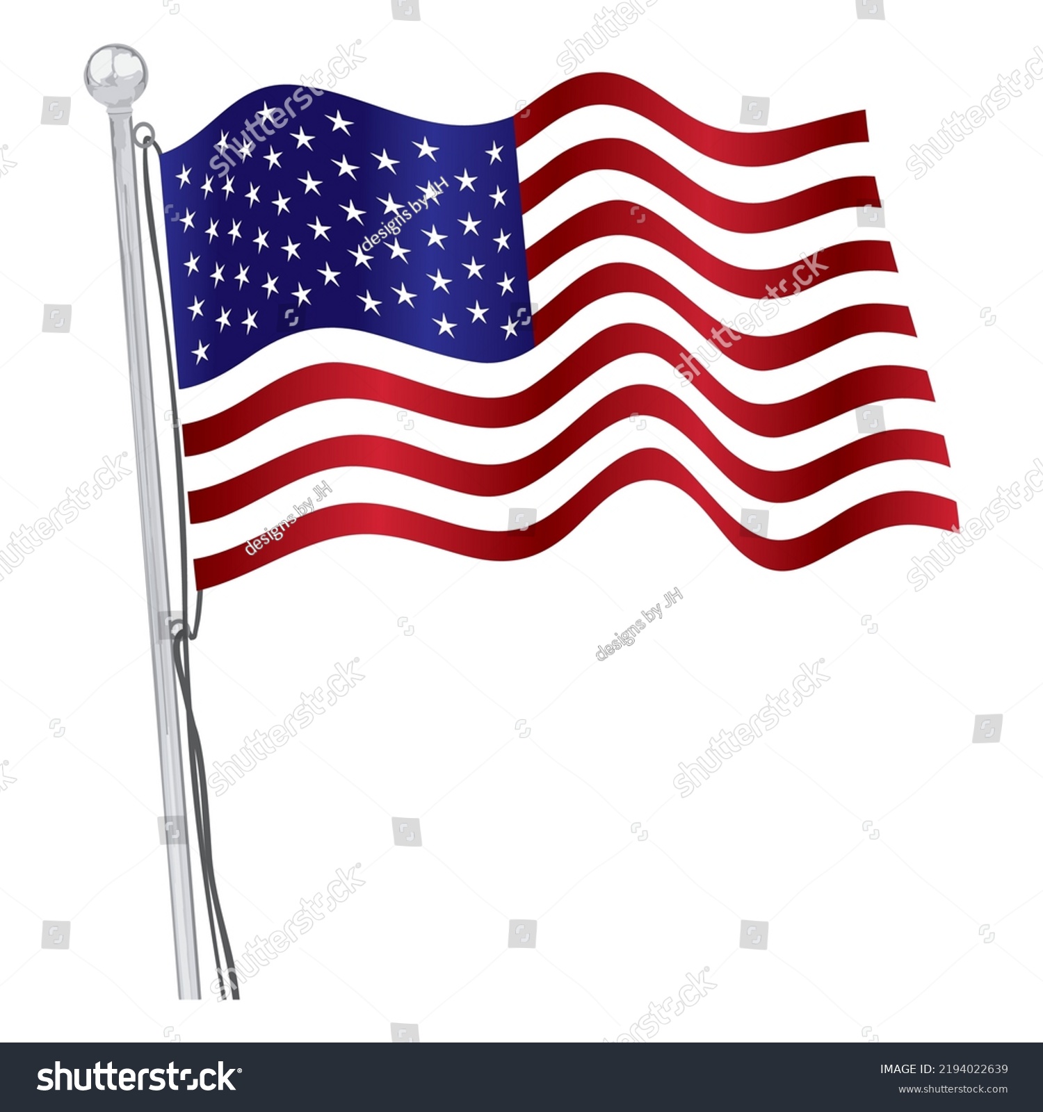 Vector Illustration American Flag Waving Wind Stock Vector (Royalty ...