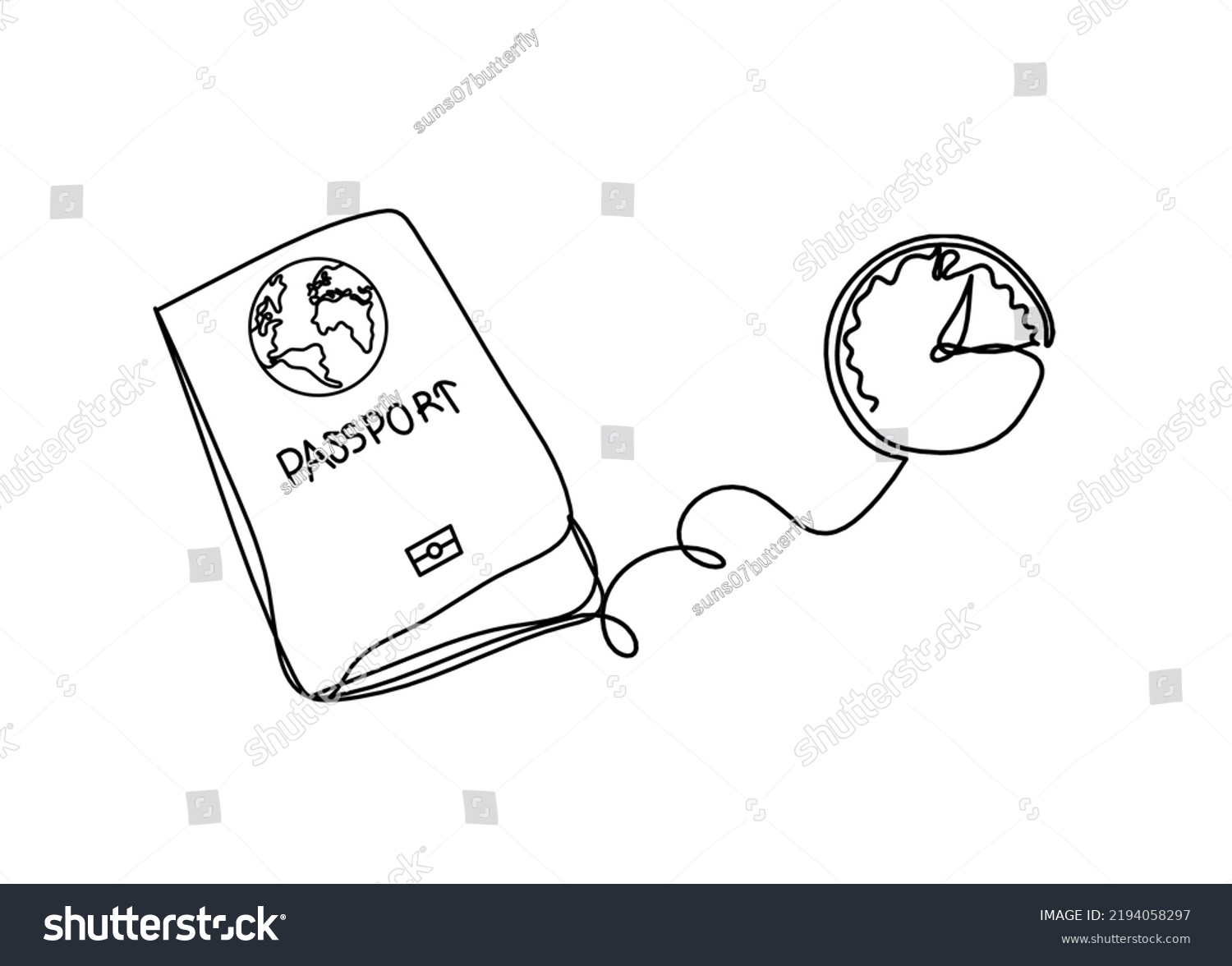 Passport Clock Line Drawing On White Stock Illustration 2194058297 ...