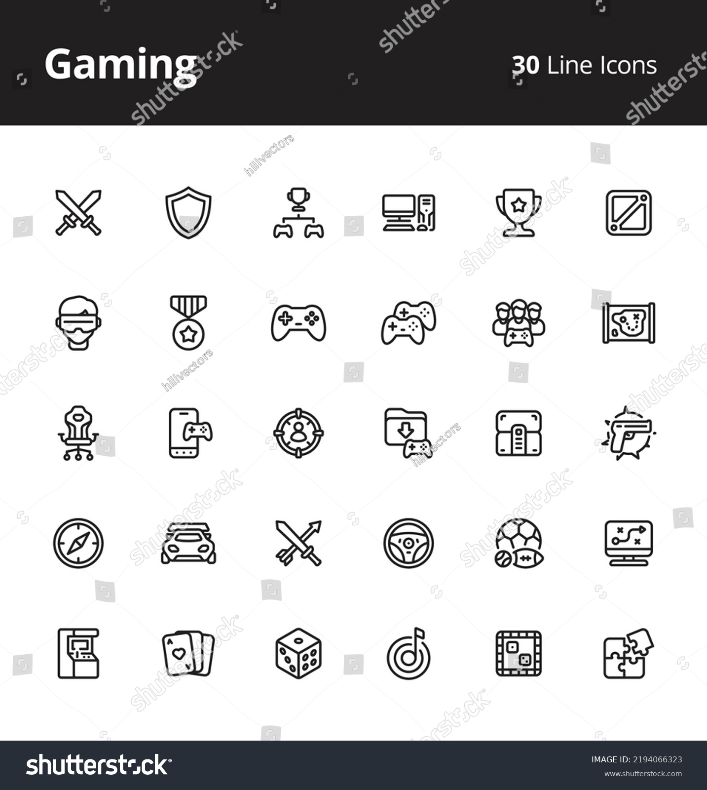 Line Gaming Icon Set Pixel Perfect Stock Vector (Royalty Free ...