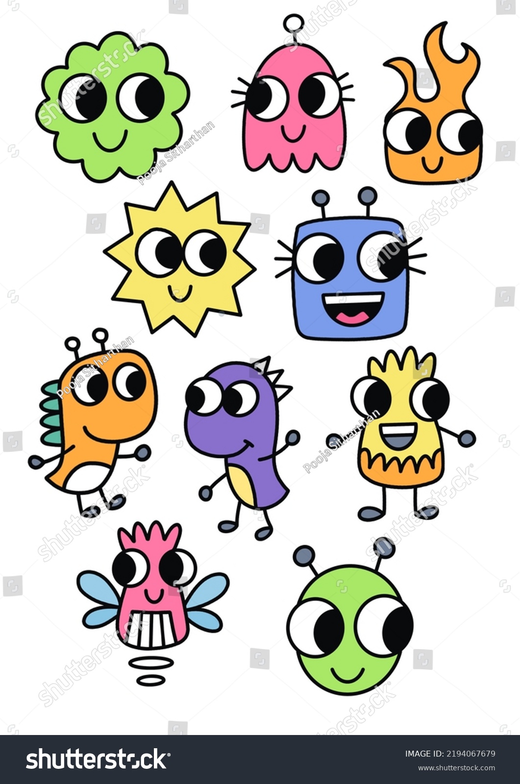 Happy Doodle Colorful Monster Worksheet Stock Illustration 2194067679 ...