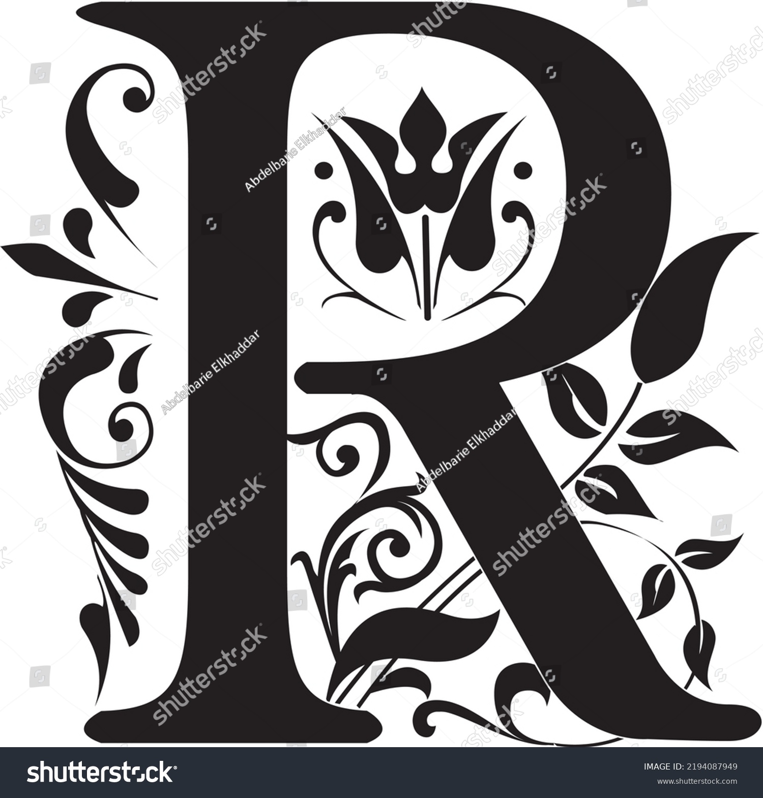 Floral Black Letter R Silhouette Alphabet Stock Vector Royalty Free