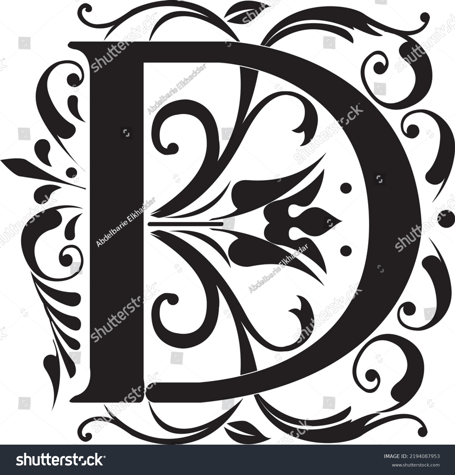 Floral Black Letter D Silhouette Alphabet Stock Vector (Royalty Free ...