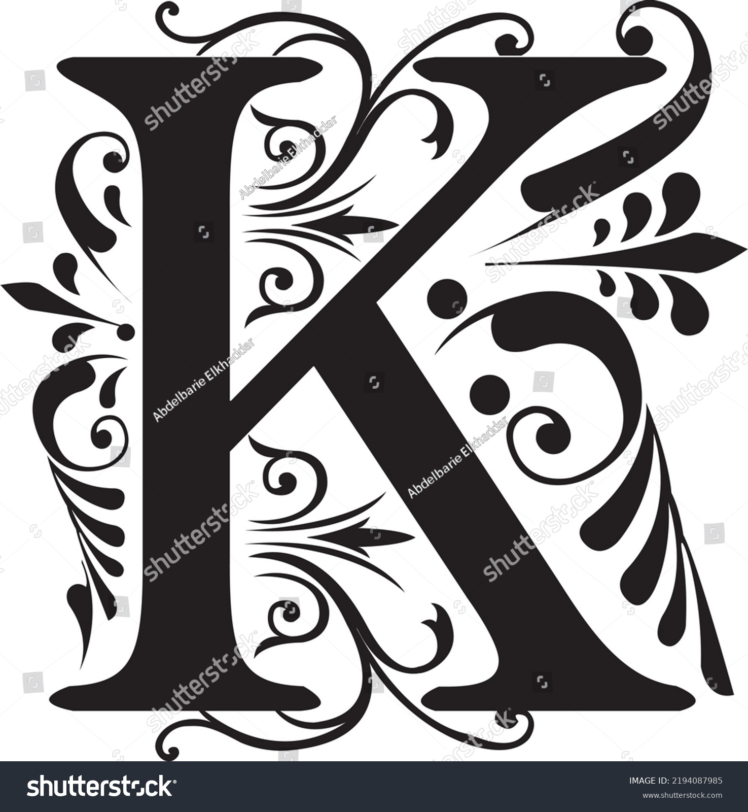 Floral Black Letter K Silhouette Alphabet Stock Vector (Royalty Free ...