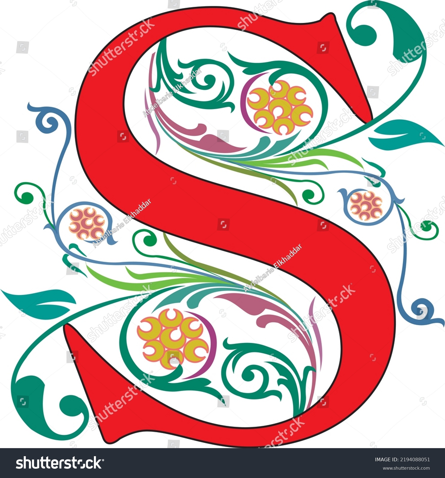 Floral Letter S Colorful Alphabet Botanical Stock Vector (Royalty Free ...