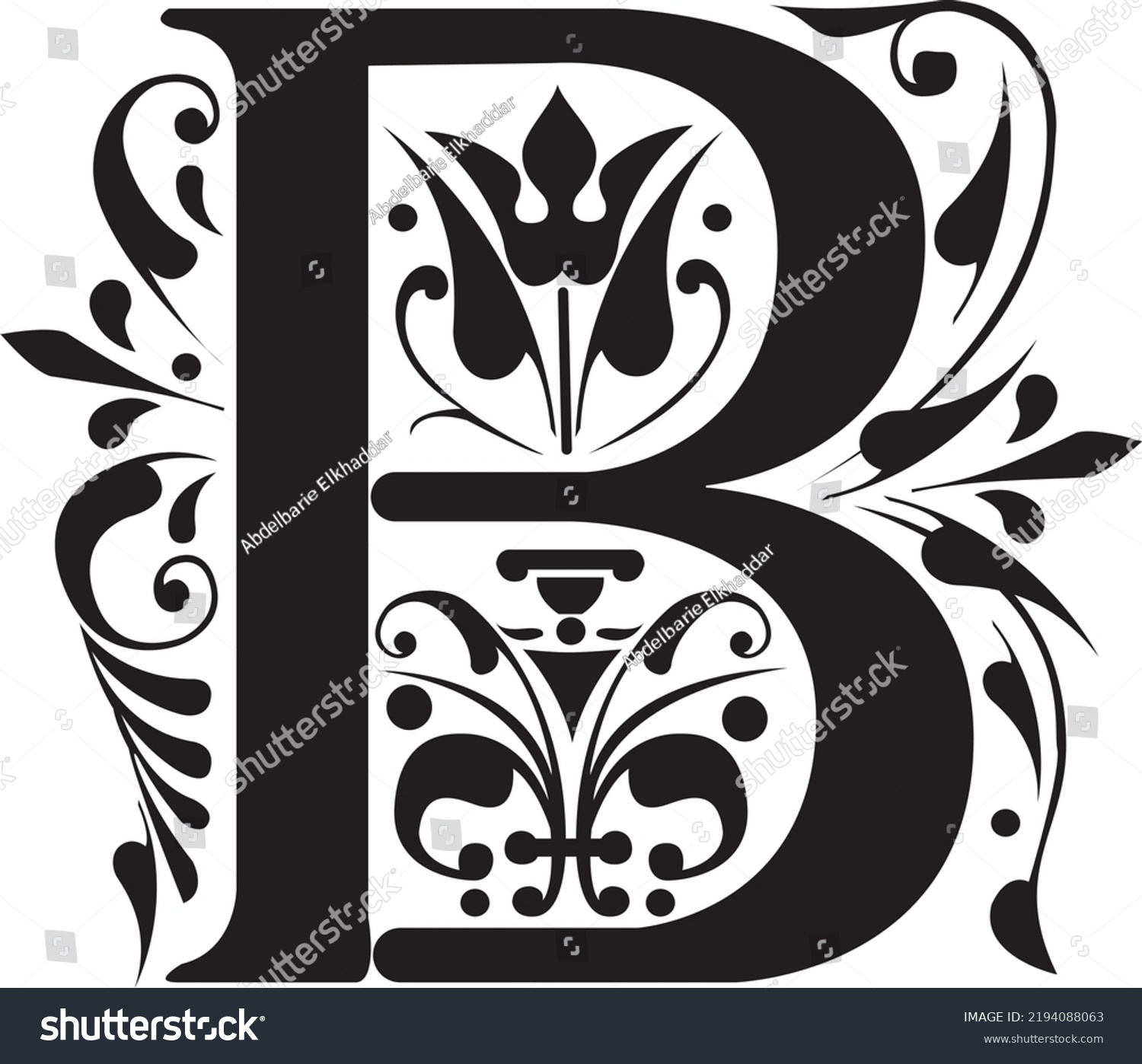 Floral Black Letter B Silhouette Alphabet Stock Vector (Royalty Free ...