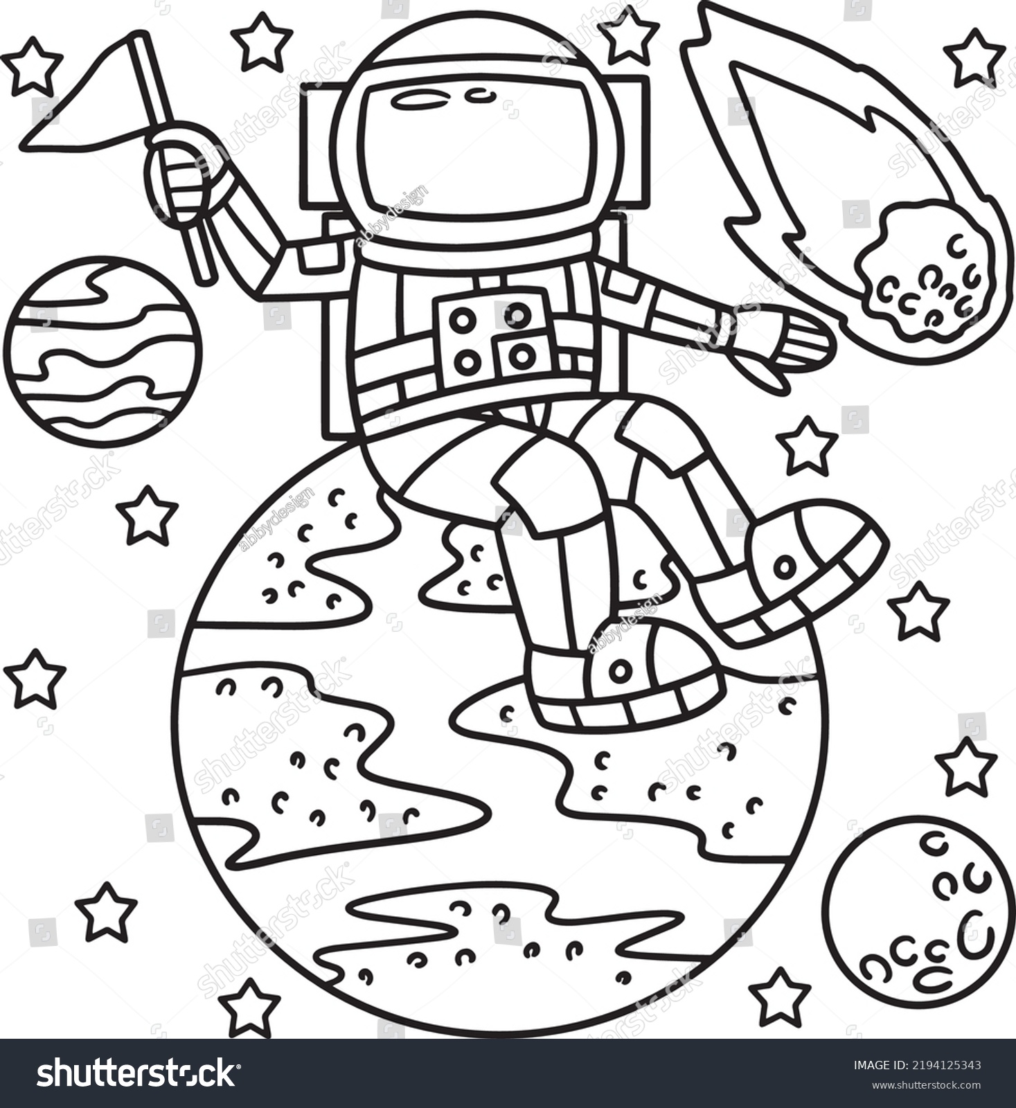 Astronaut Sitting On Earth Coloring Page Stock Vector (Royalty Free ...