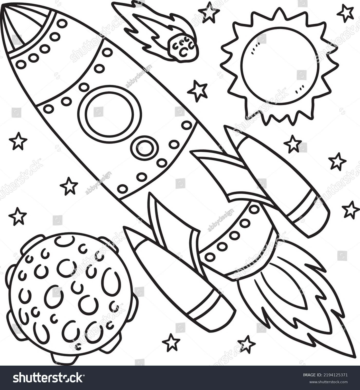 Space Shuttle Coloring Page Kids Stock Vector (Royalty Free) 2194125371 ...