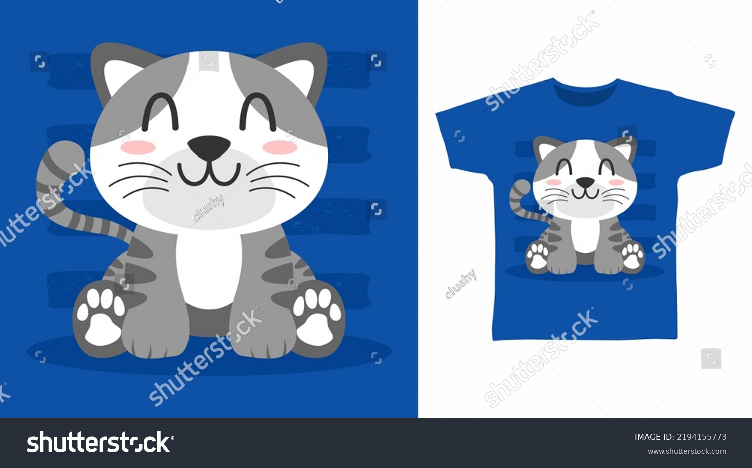 Cute Grey Kitten Cartoon Tshirt Art Stock Vector Royalty Free 2194155773 Shutterstock