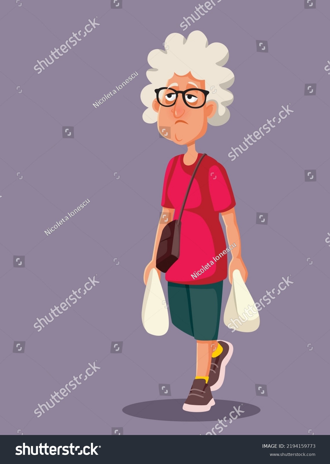 Unhappy Tired Senior Woman Holding Shopping Stock Vector (Royalty Free ...