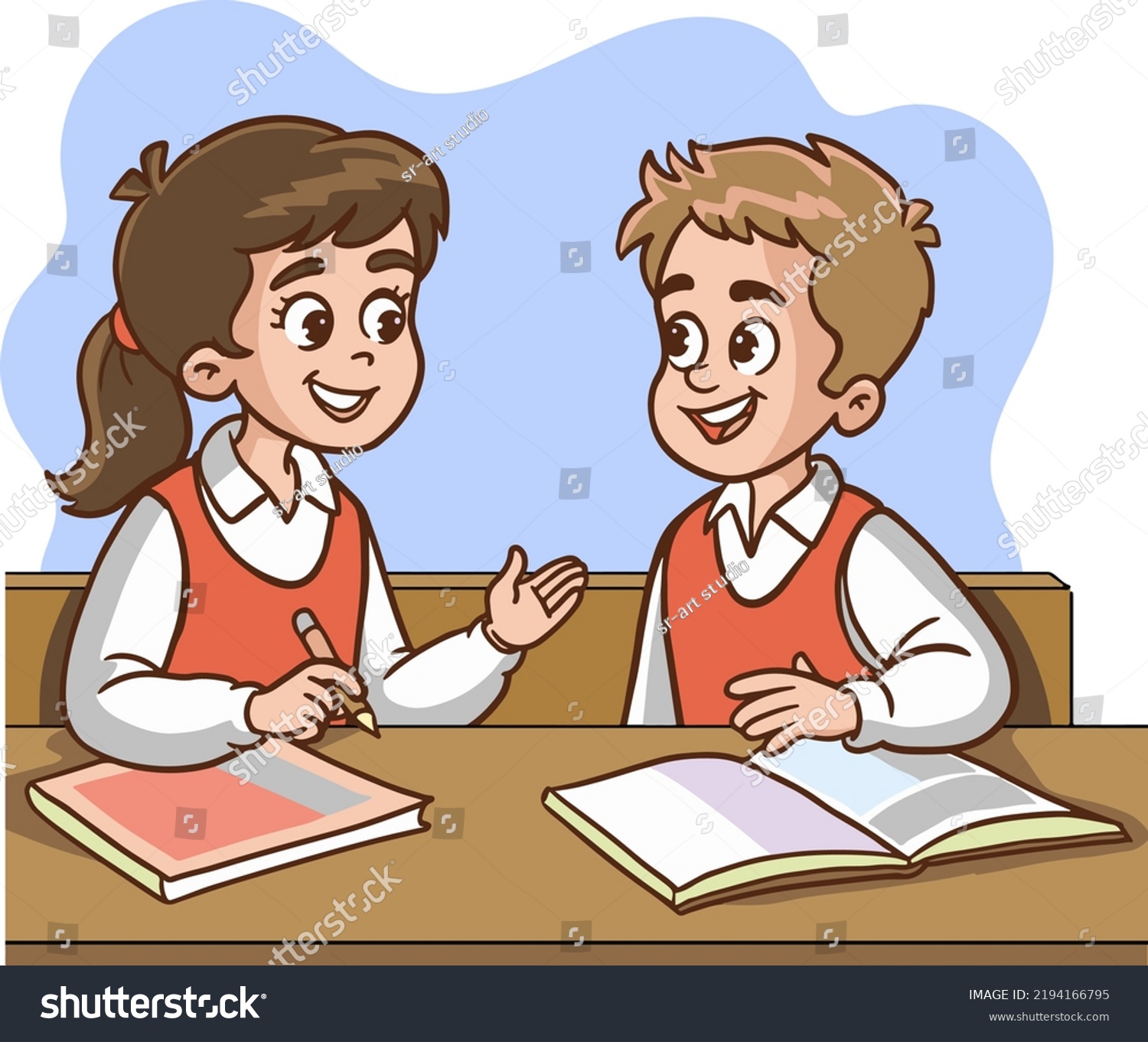 Vector Illustration Boy Girl Student Talking Stock Vector (Royalty Free ...