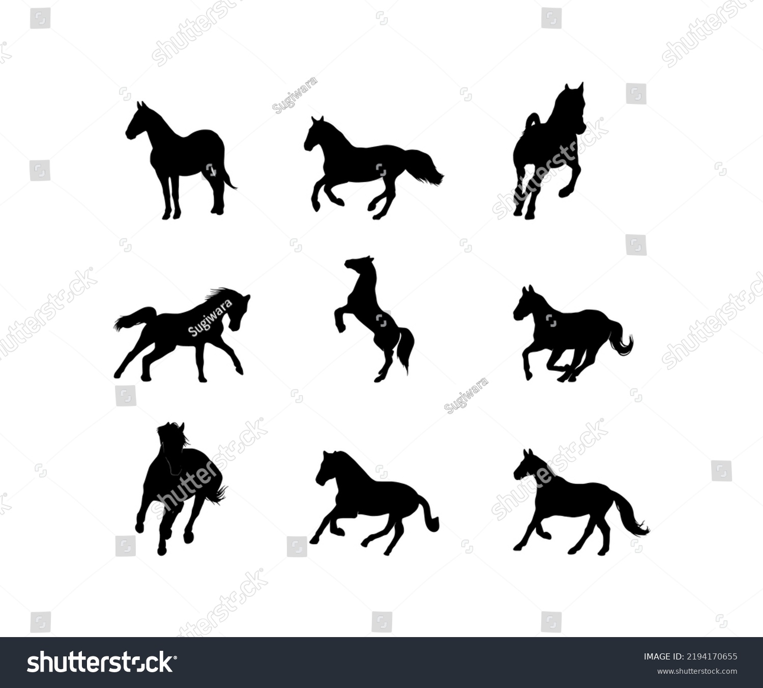 Collection Pose Horse Silhouette Illustrations Stock Vector (Royalty ...