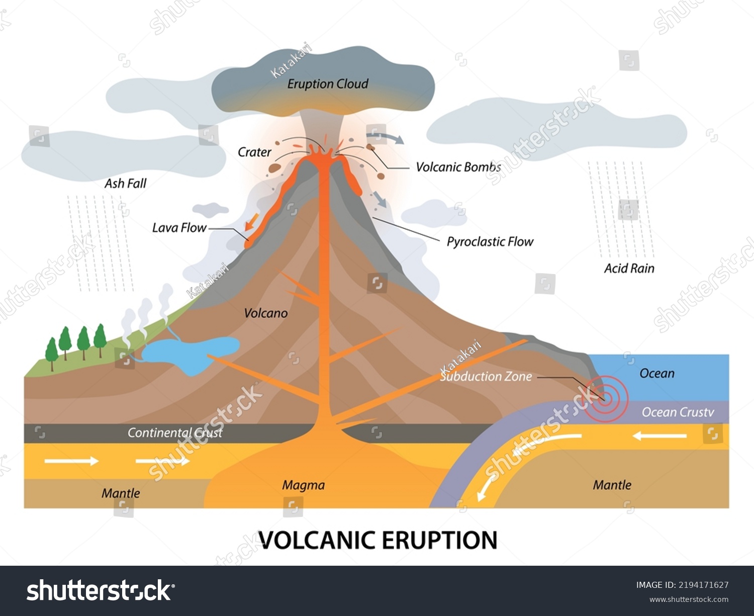 Volcanic Eruption Process Structure Geological Side Stock Vector ...