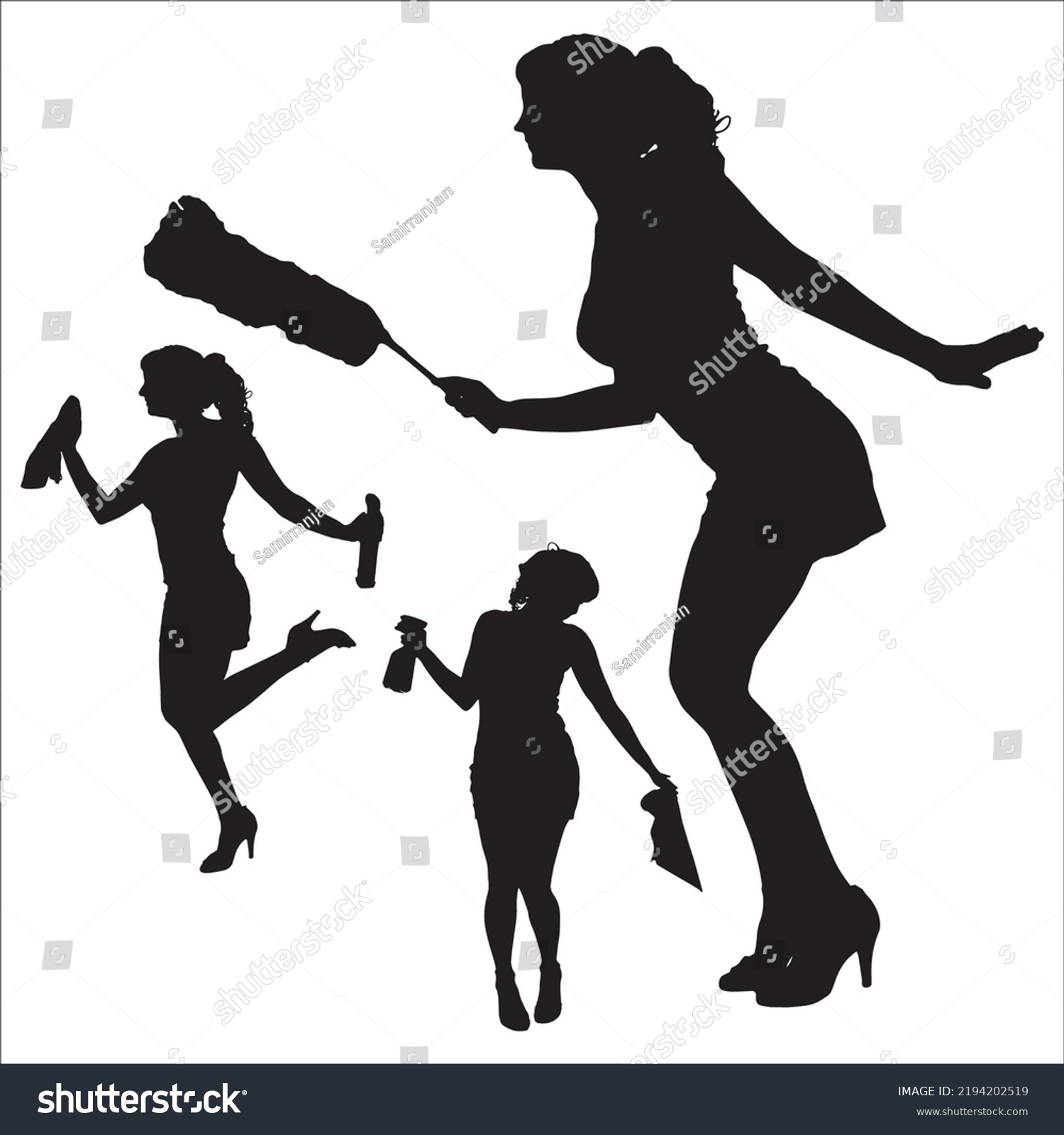 Vector Set Cleaning Women Silhouettes Illustration Stock Vector Royalty Free 2194202519 