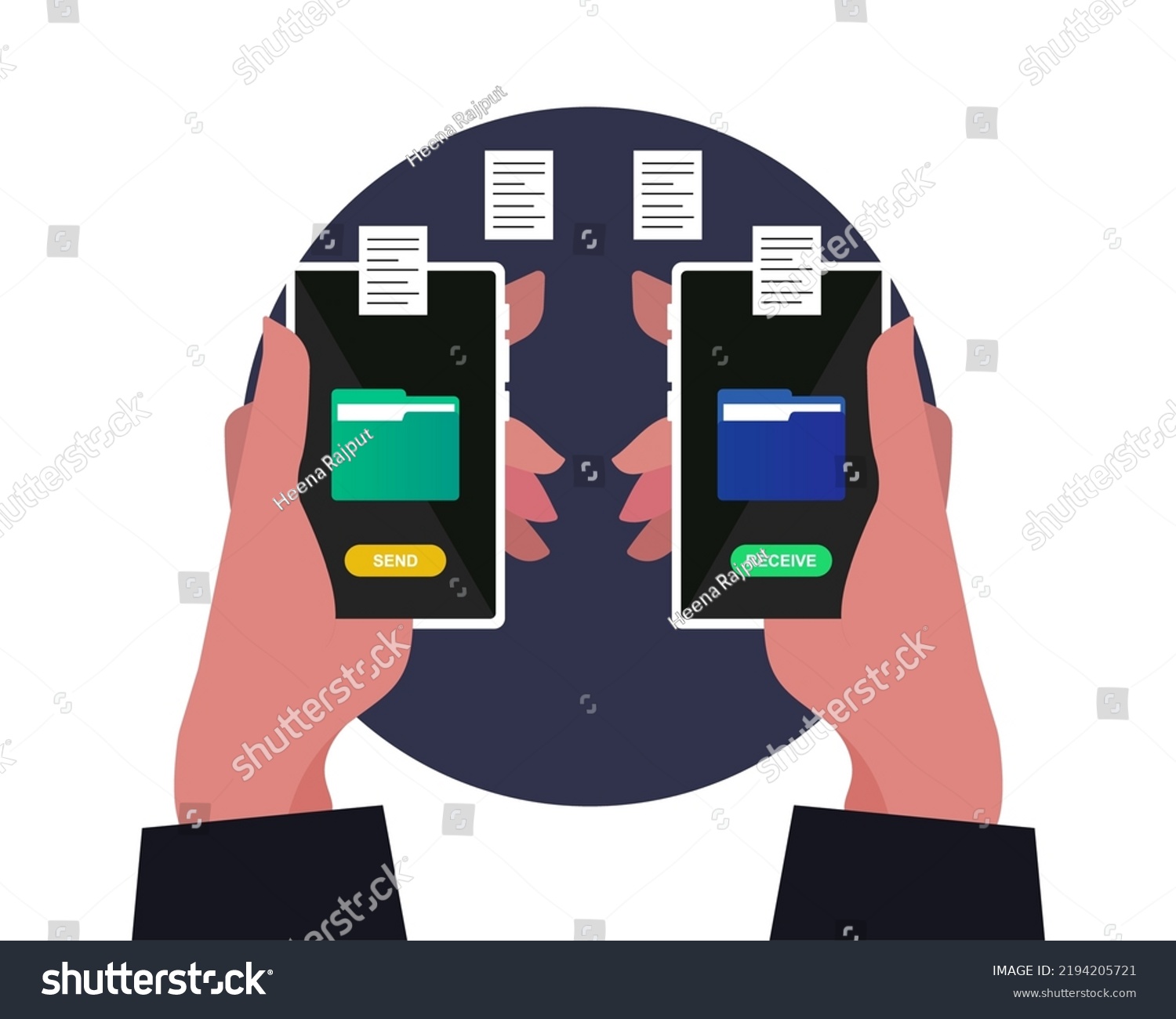 File Transfer One Phone Another Via Stock Vector (Royalty Free