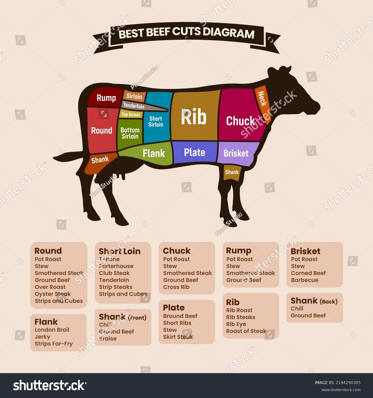 Beef Cuts Diagram American Cuts Beef Stock Vector Royalty Free 2194290305 Shutterstock