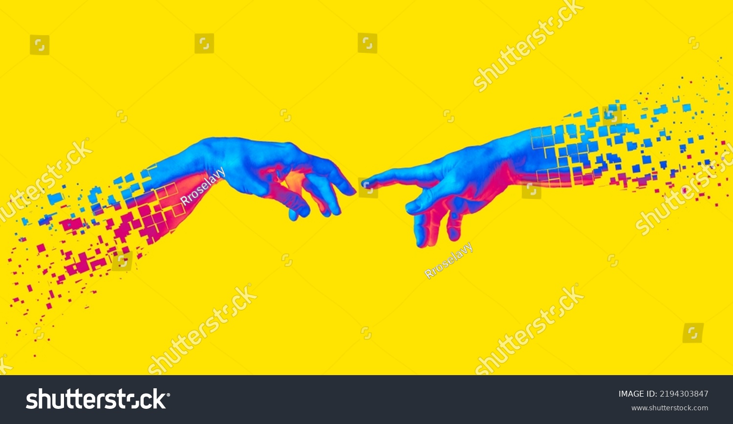 Disintegrating Reaching Hands Concept Illustration Vaporwave Stock ...